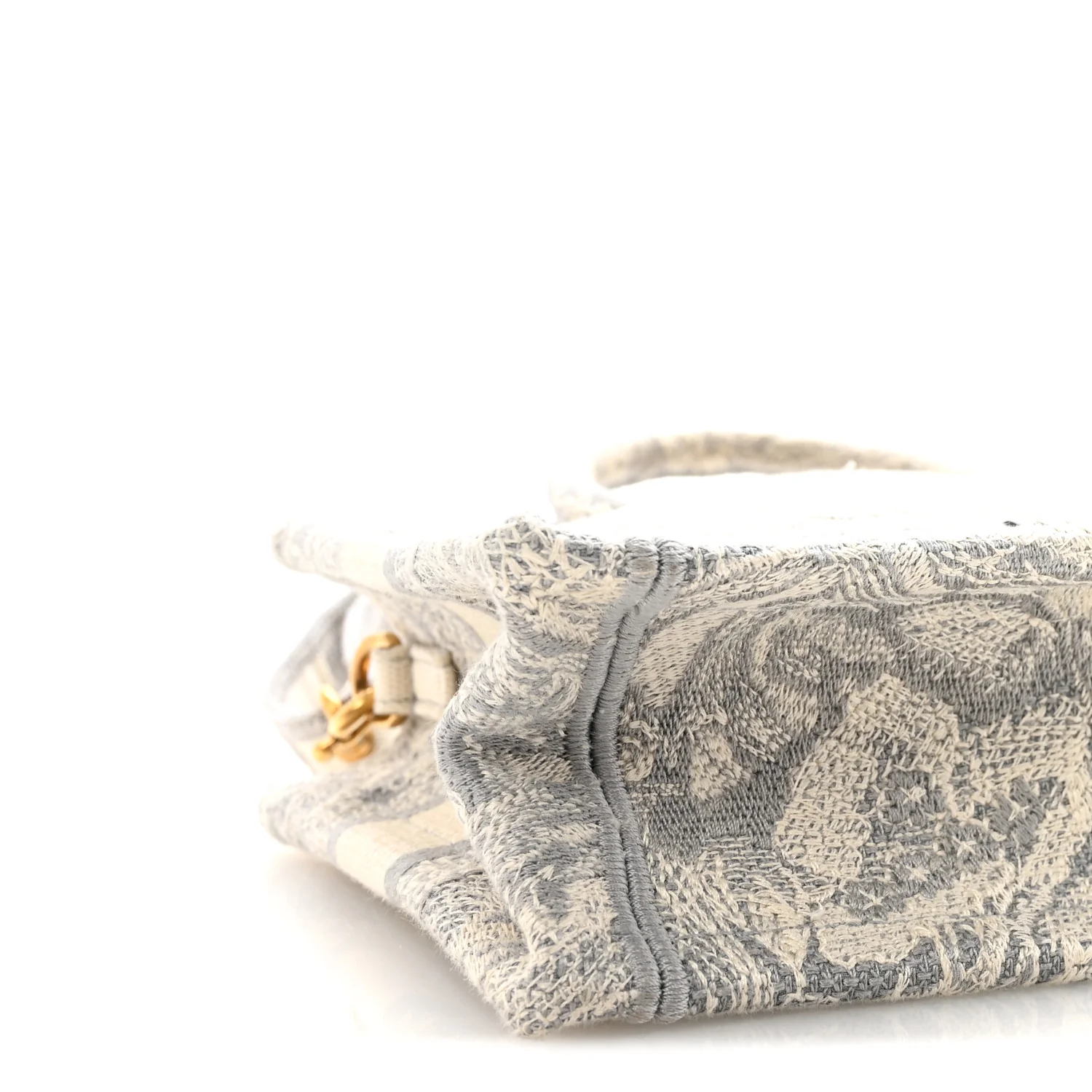 Canvas Embroidered Toile De Jouy Reverse Mini Book Tote With Strap Grey - Image 8