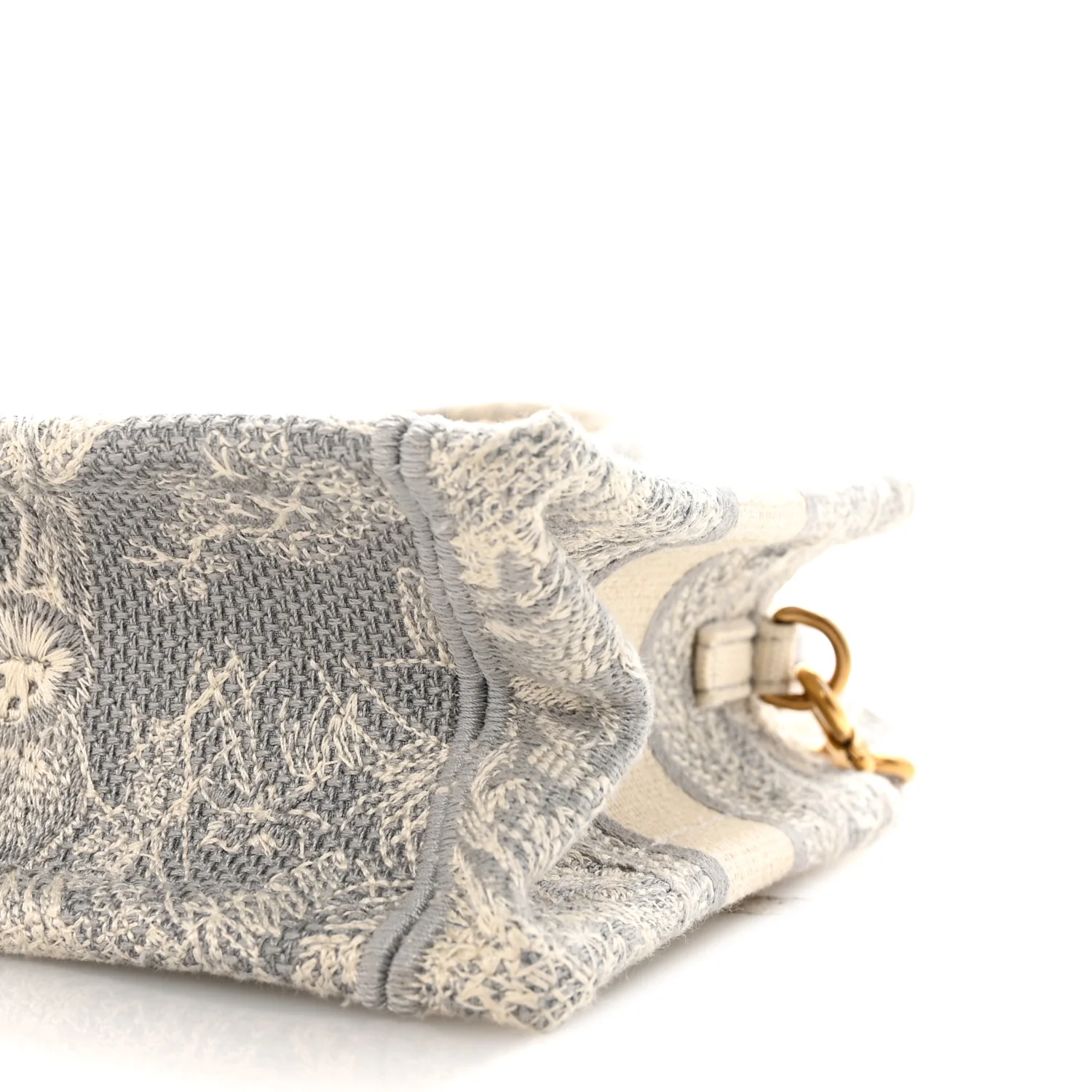 Canvas Embroidered Toile De Jouy Reverse Mini Book Tote With Strap Grey - Image 9