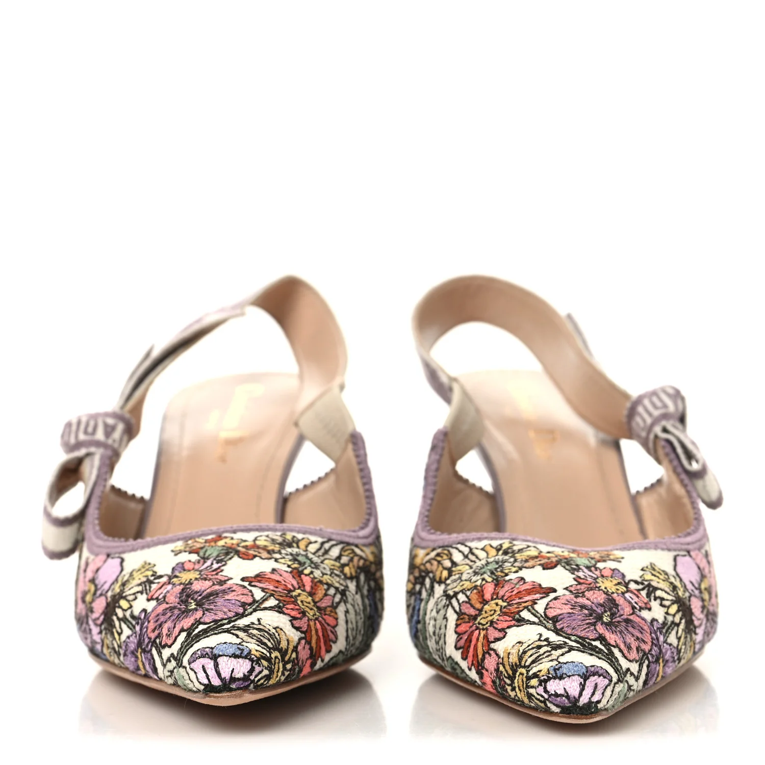 Canvas Embroidered Voyage Cotton Ribbon J'Adior Slingback 65mm Pumps 38 Poudre Multicolor - Image 3
