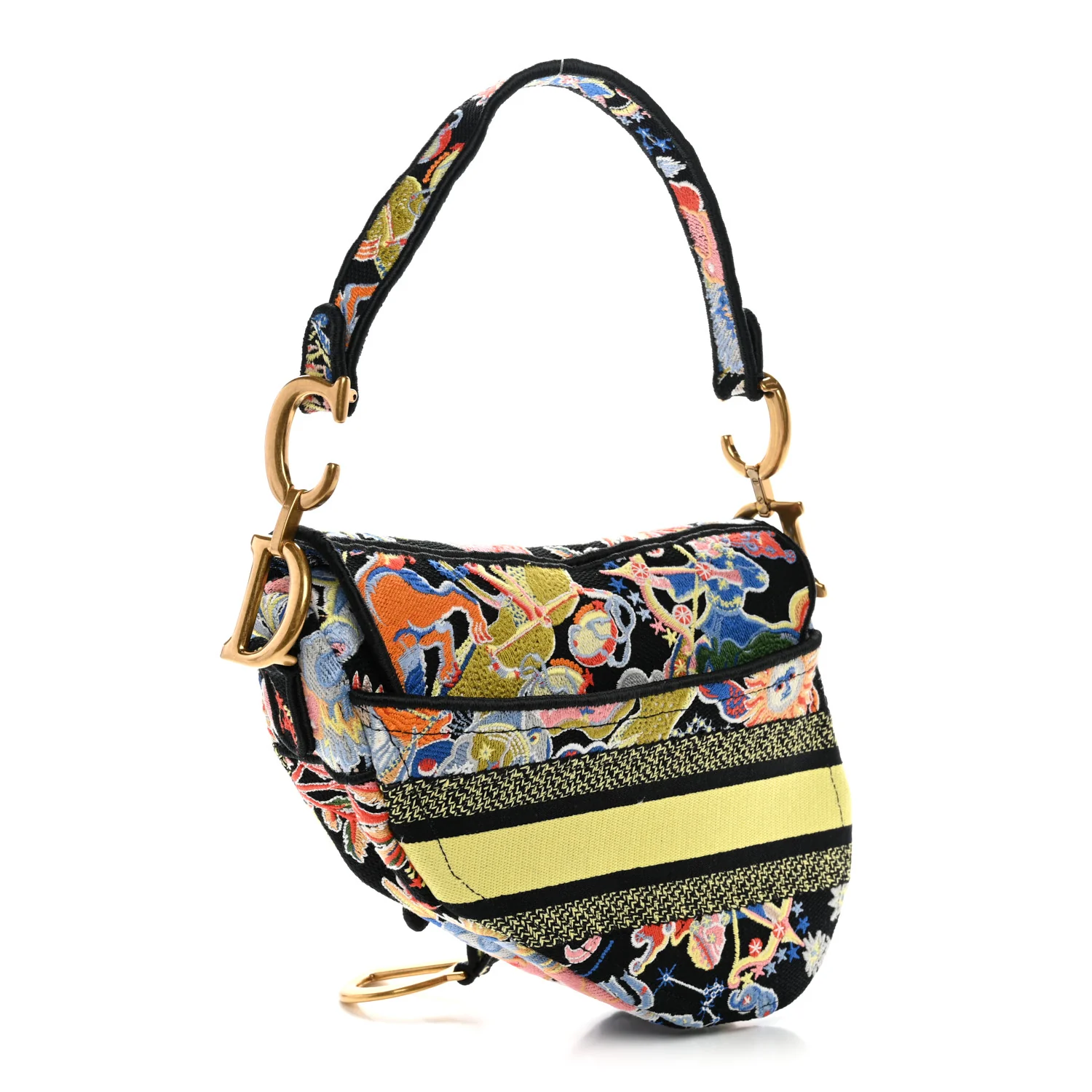 Canvas Embroidered Zodiac Fantastico Saddle Bag Black Multicolor - Image 3
