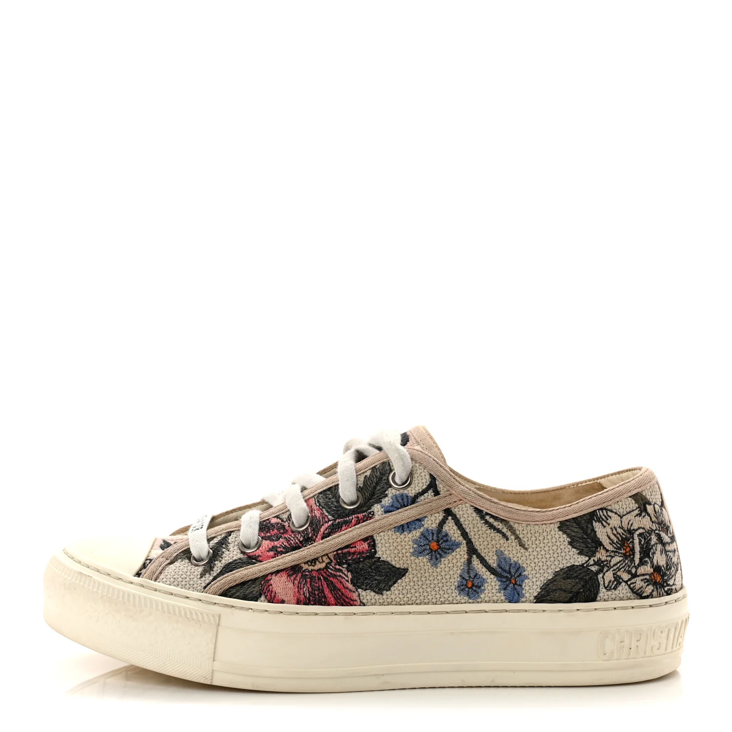 Canvas Floral Embroidered Womens Walk'N'Dior Low Top Sneakers 37.5 Multicolor
