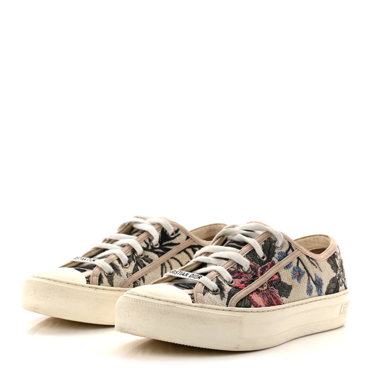 Canvas Floral Embroidered Womens Walk'N'Dior Low Top Sneakers 37.5 Multicolor - Image 3