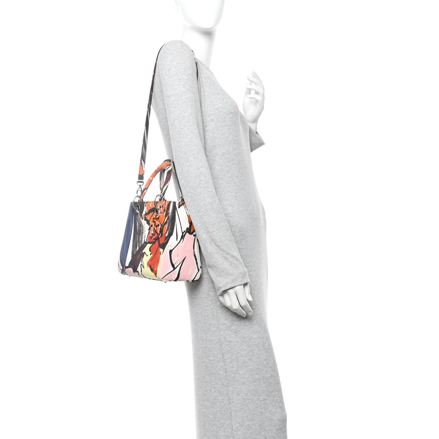 Canvas Graffiti Floral Printed Medium Lady Dior Multicolor - Image 2