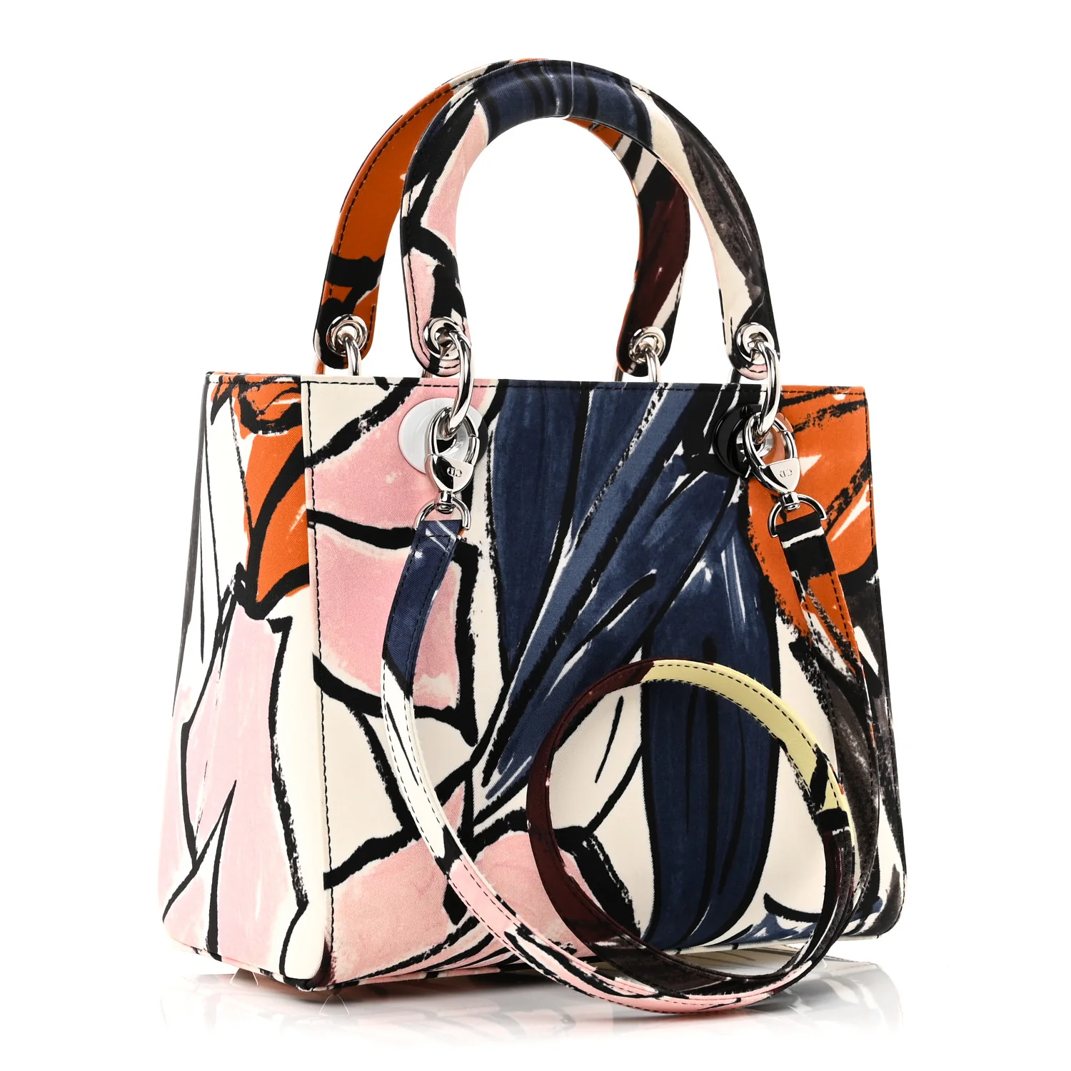Canvas Graffiti Floral Printed Medium Lady Dior Multicolor - Image 3