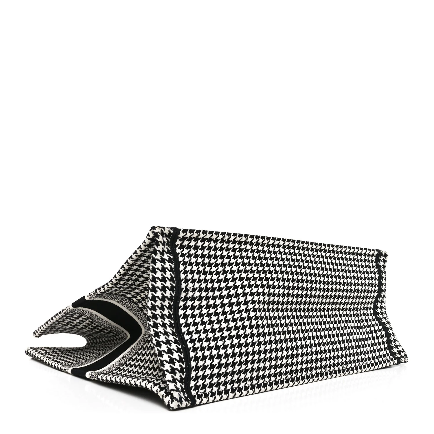 Canvas Houndstooth Embroidered Book Tote Black White - Image 4