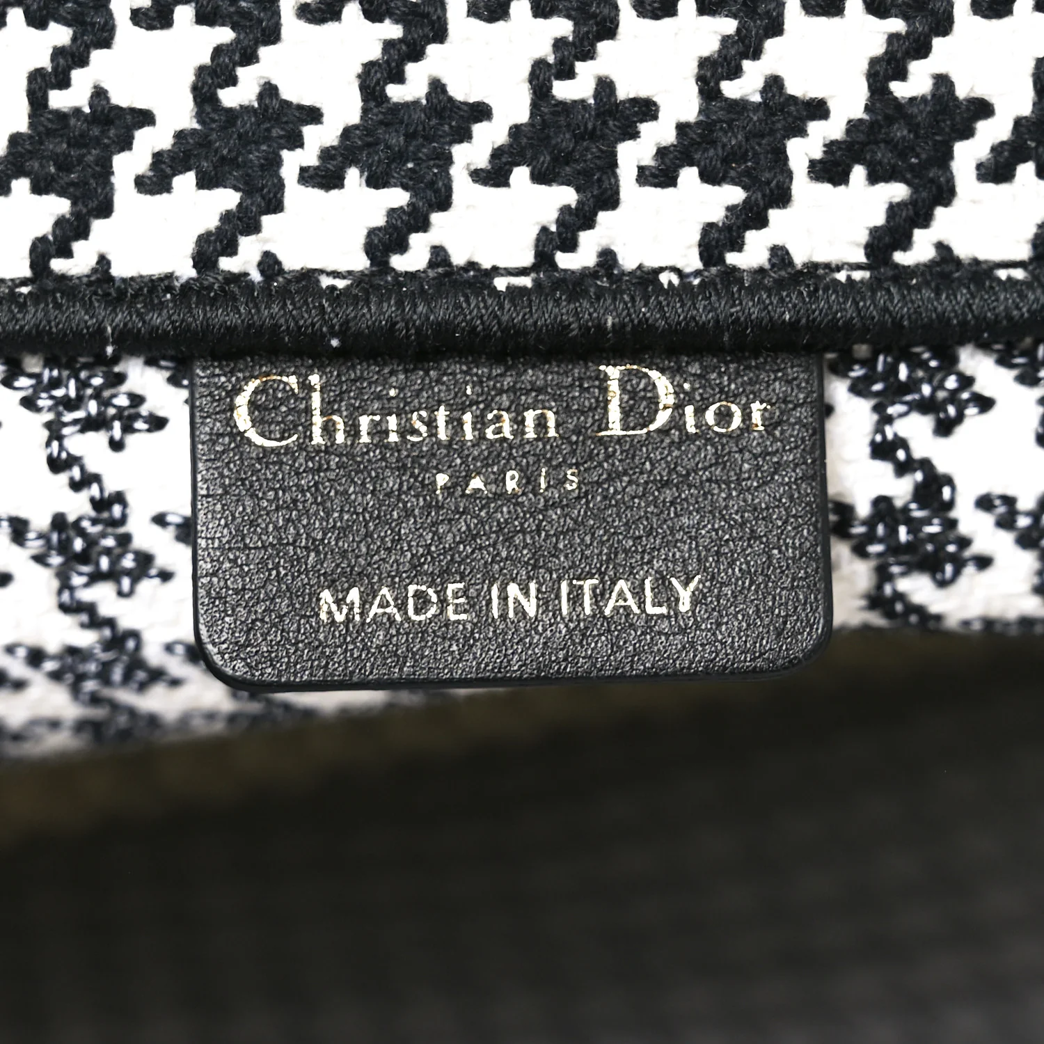 Canvas Houndstooth Embroidered Book Tote Black White - Image 6