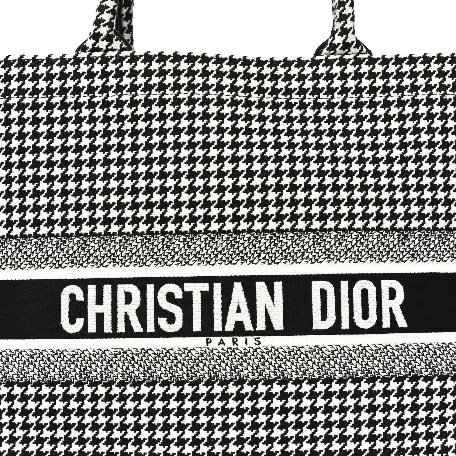 Canvas Houndstooth Embroidered Book Tote Black White - Image 8