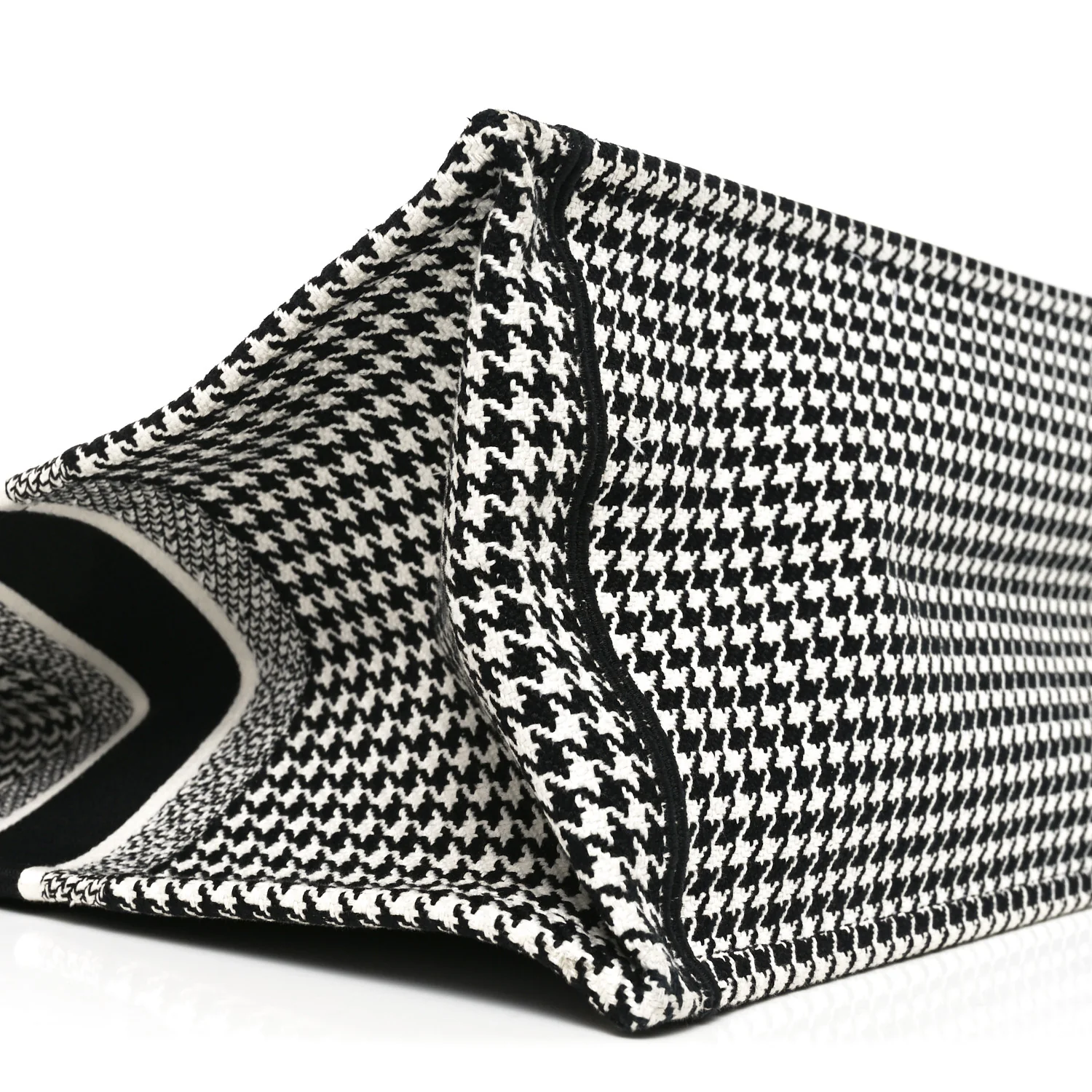Canvas Houndstooth Embroidered Book Tote Black White - Image 9