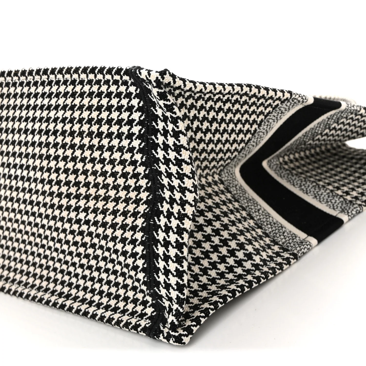 Canvas Houndstooth Embroidered Large Book Tote Black White - Image 10