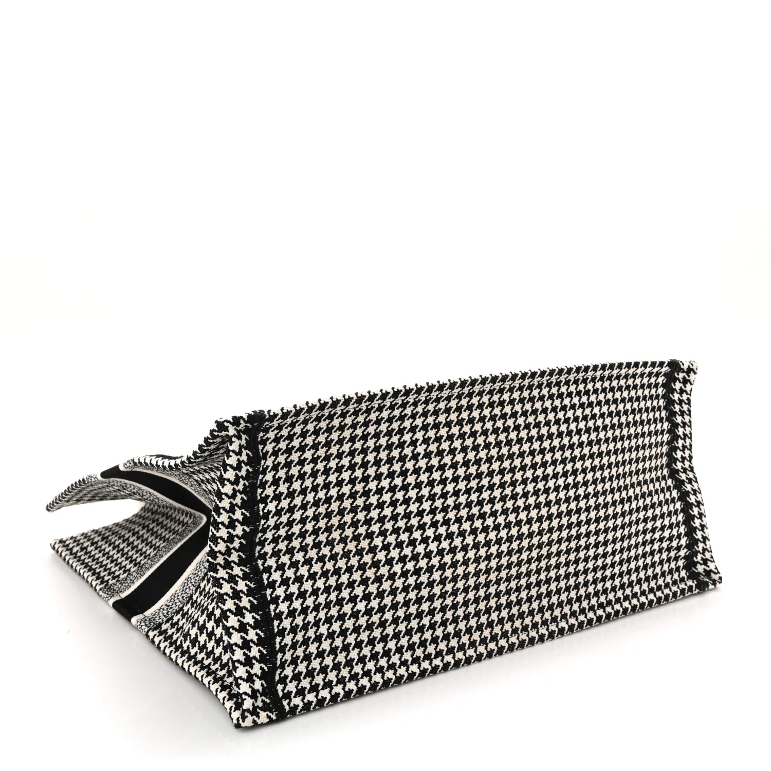 Canvas Houndstooth Embroidered Large Book Tote Black White - Image 4
