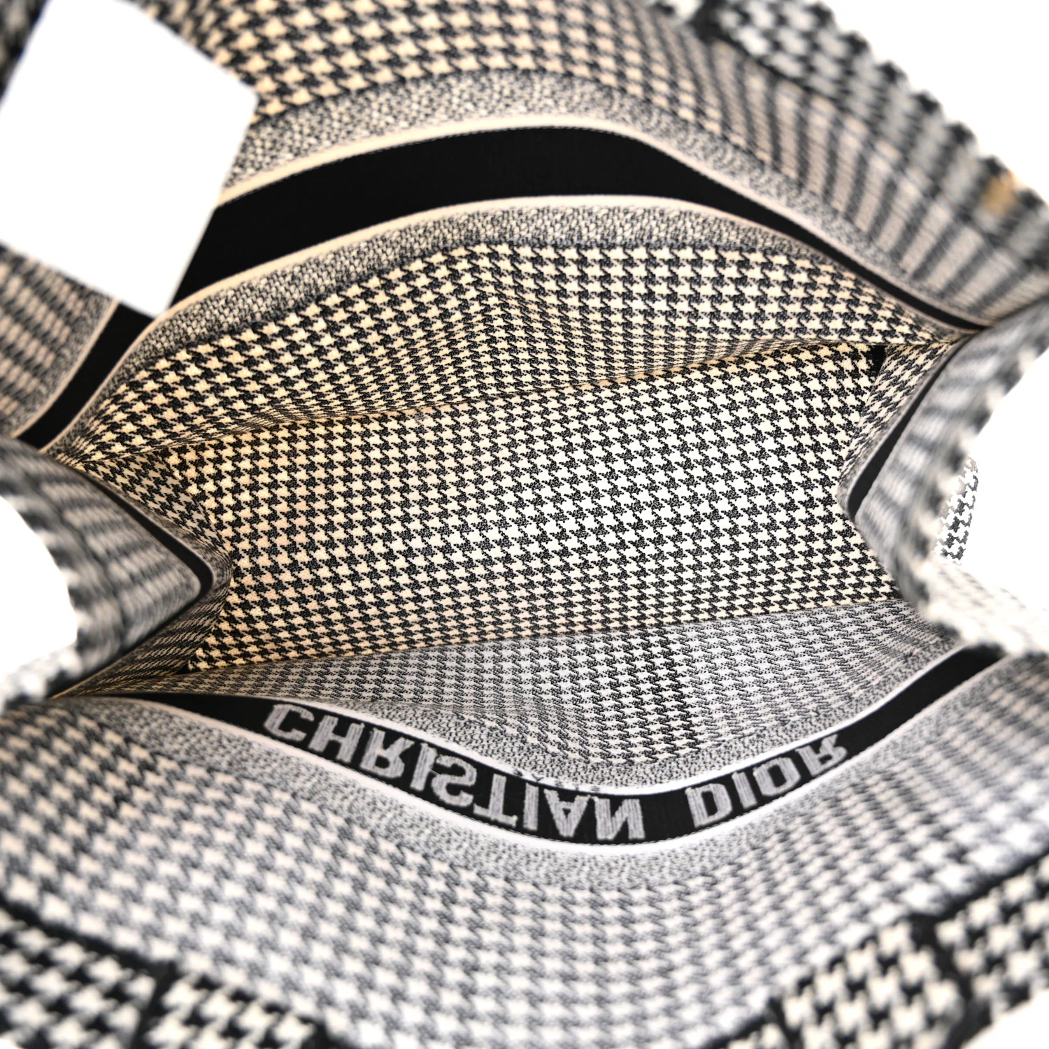 Canvas Houndstooth Embroidered Large Book Tote Black White - Image 5