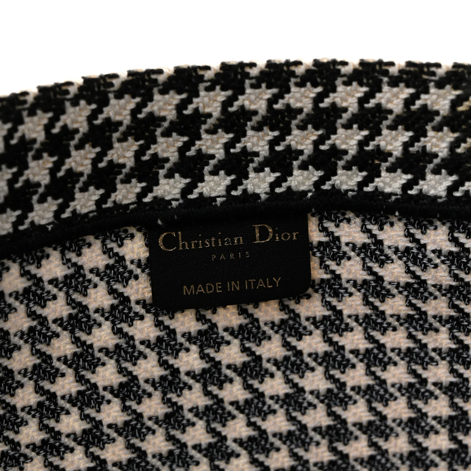 Canvas Houndstooth Embroidered Large Book Tote Black White - Image 6