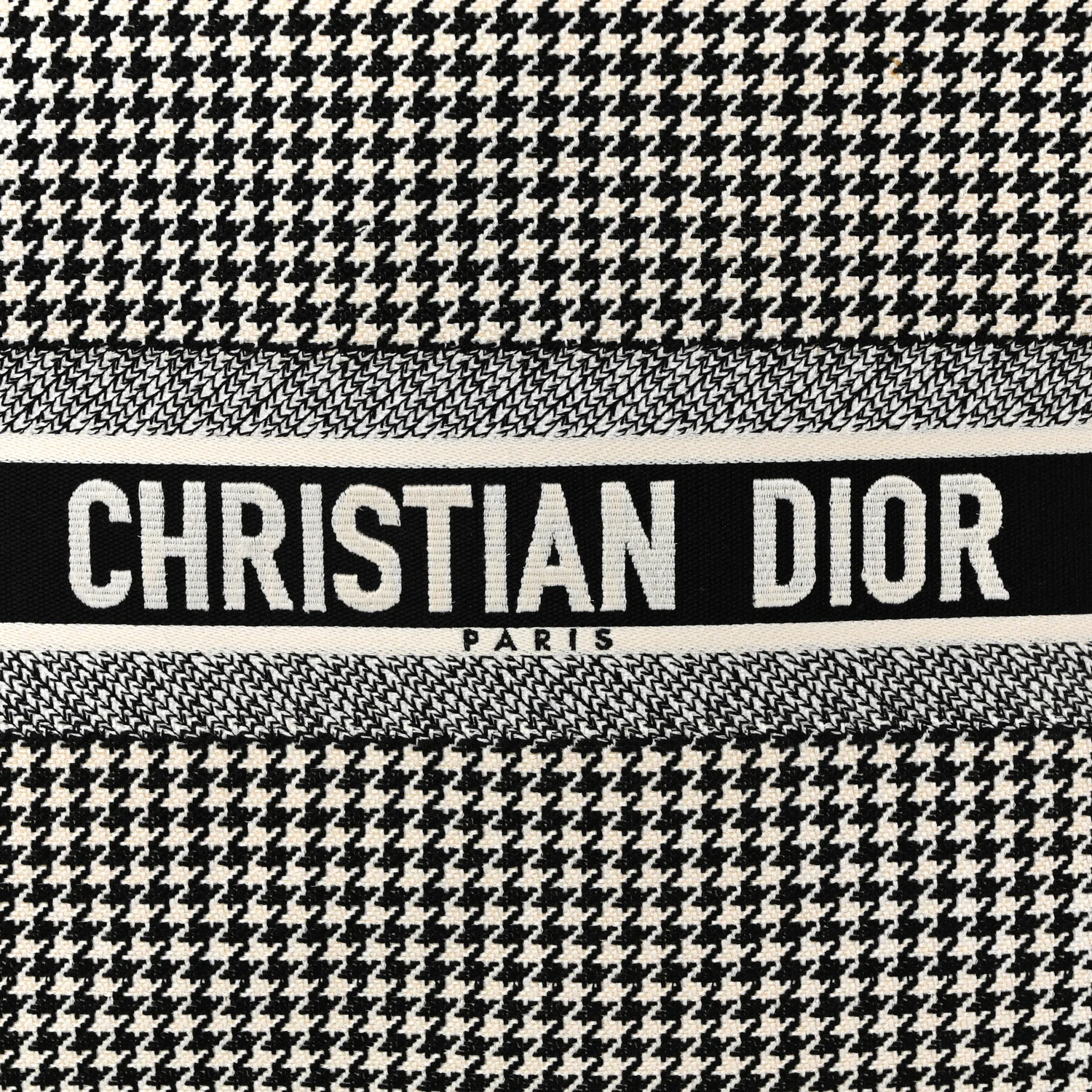Canvas Houndstooth Embroidered Large Book Tote Black White - Image 8