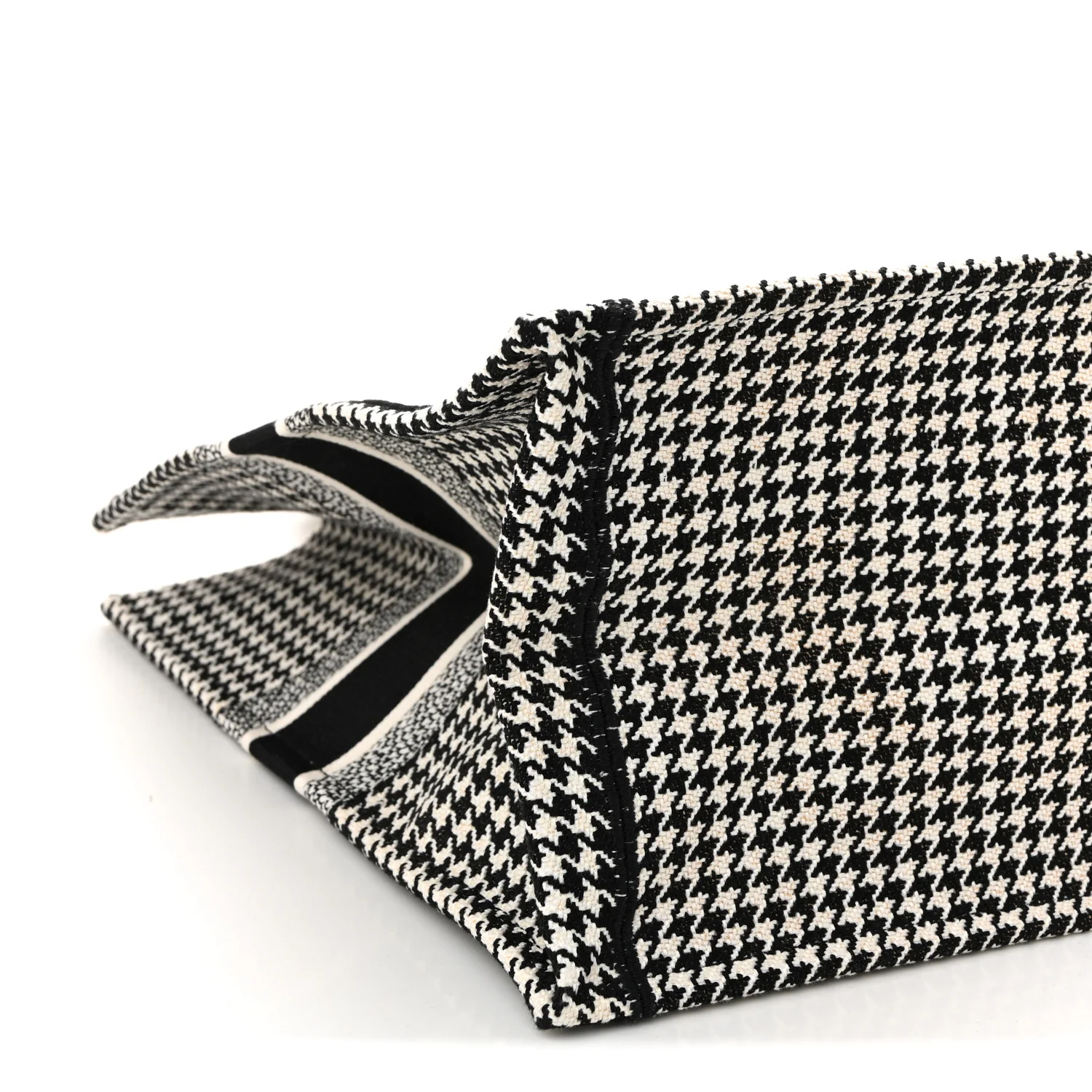Canvas Houndstooth Embroidered Large Book Tote Black White - Image 9