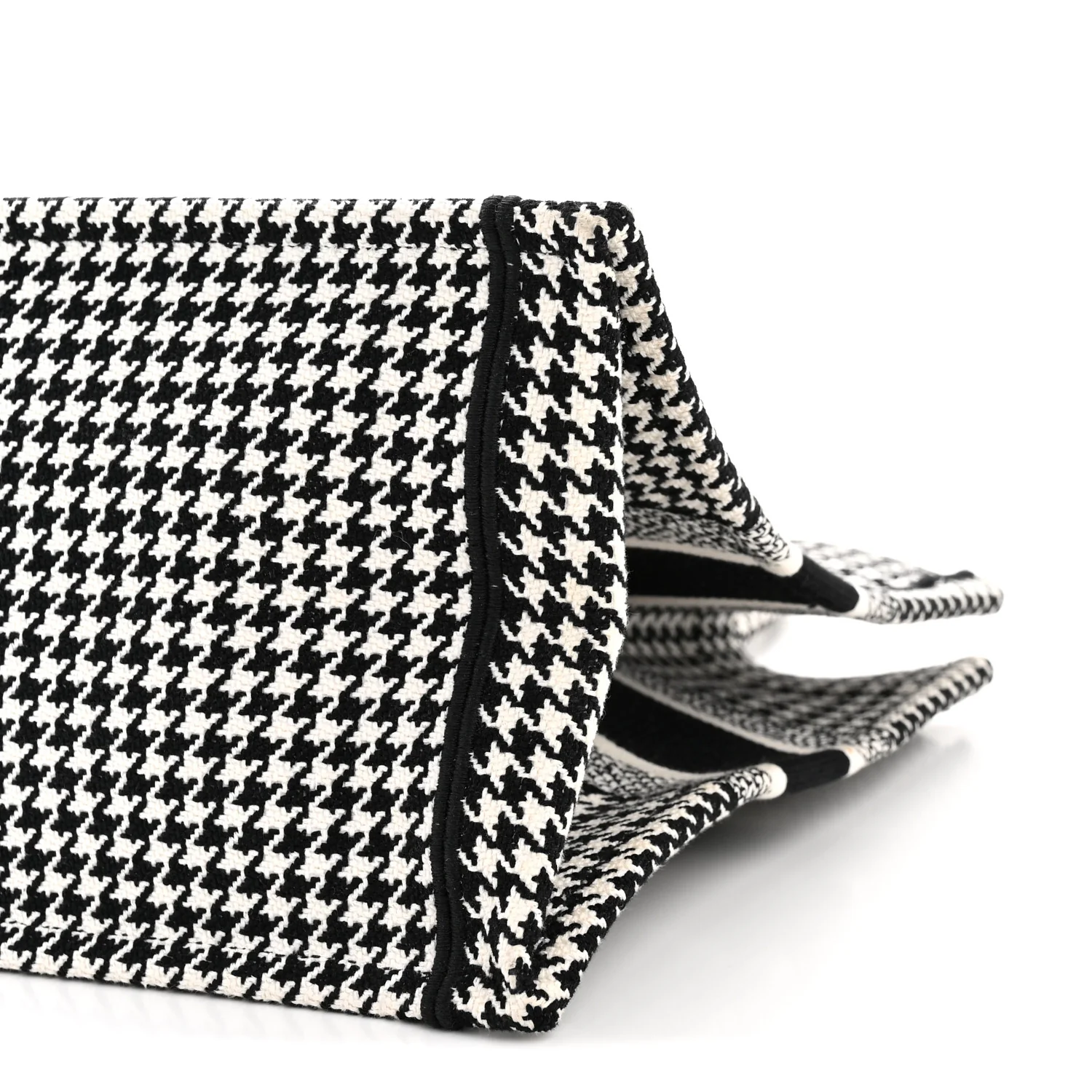 Canvas Houndstooth Embroidered Medium Book Tote Black White - Image 10