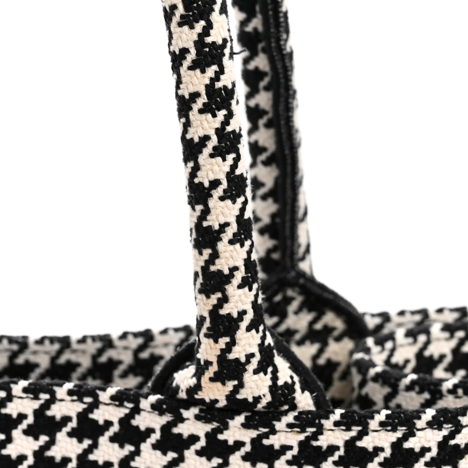 Canvas Houndstooth Embroidered Medium Book Tote Black White - Image 12