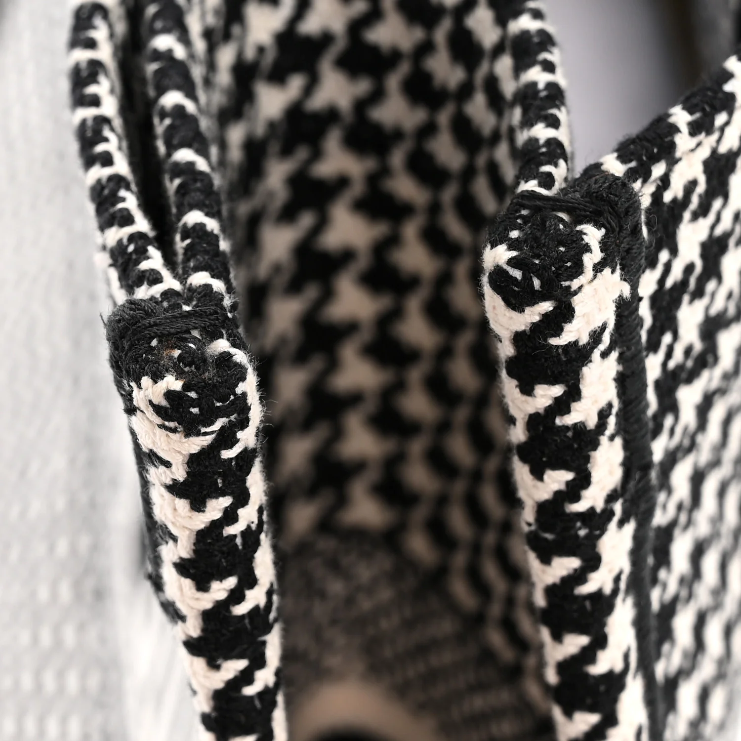 Canvas Houndstooth Embroidered Medium Book Tote Black White - Image 13