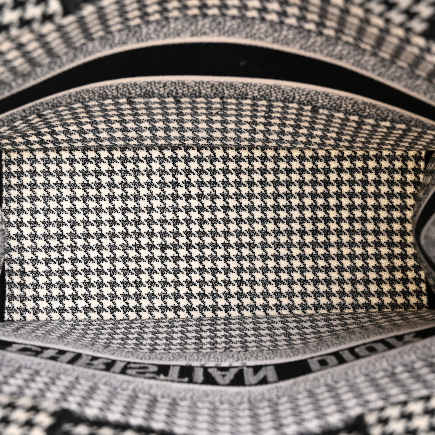Canvas Houndstooth Embroidered Medium Book Tote Black White - Image 5