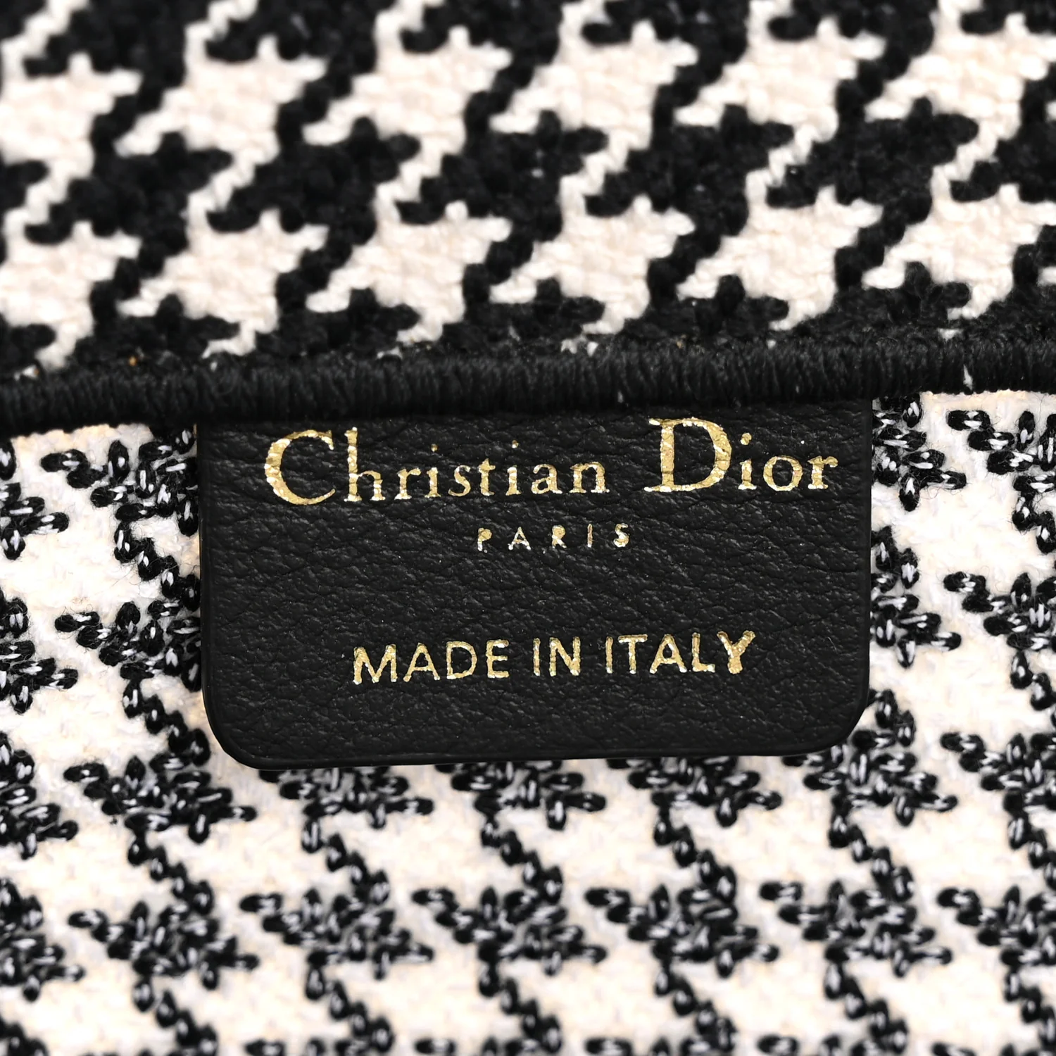 Canvas Houndstooth Embroidered Medium Book Tote Black White - Image 6