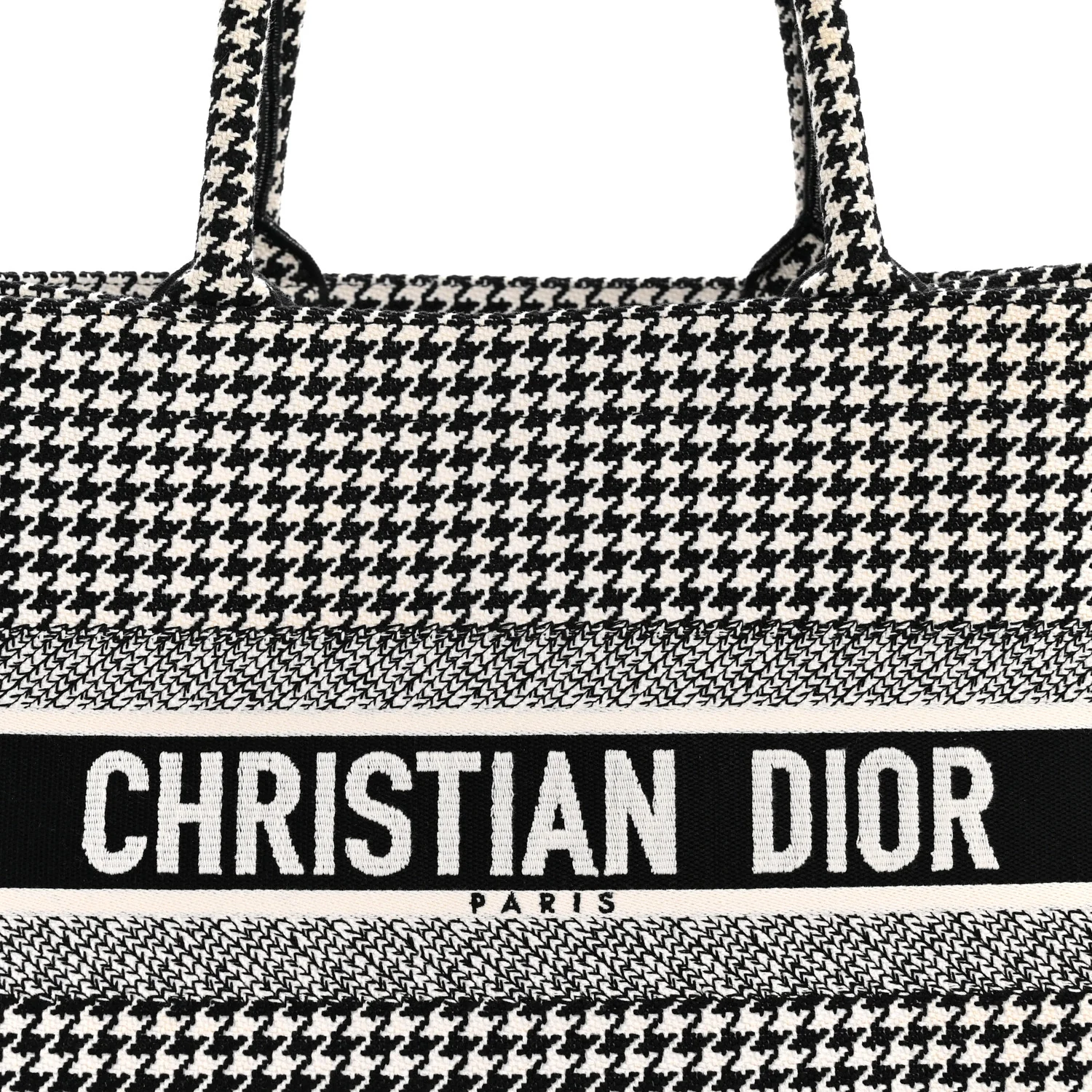 Canvas Houndstooth Embroidered Medium Book Tote Black White - Image 8
