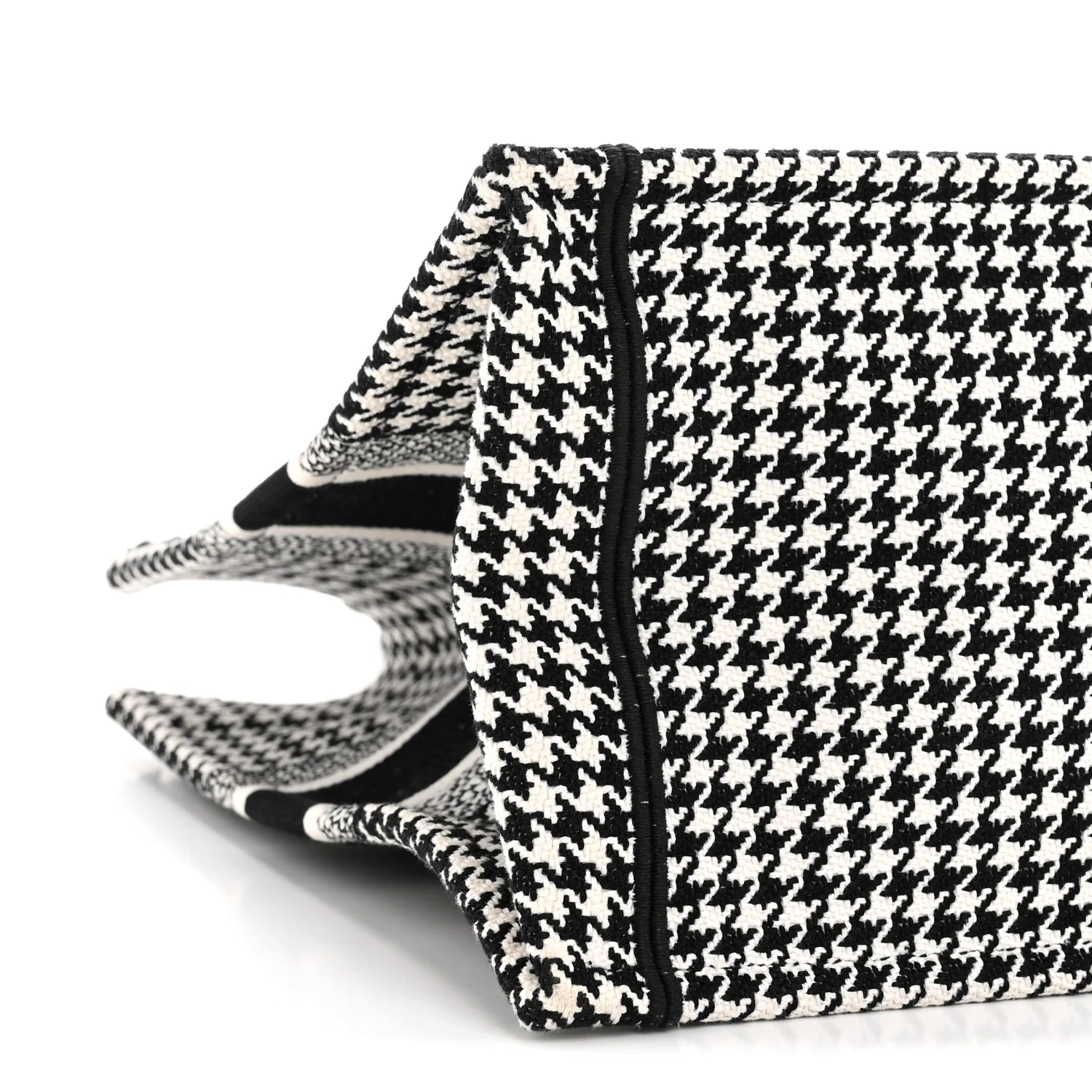 Canvas Houndstooth Embroidered Medium Book Tote Black White - Image 9