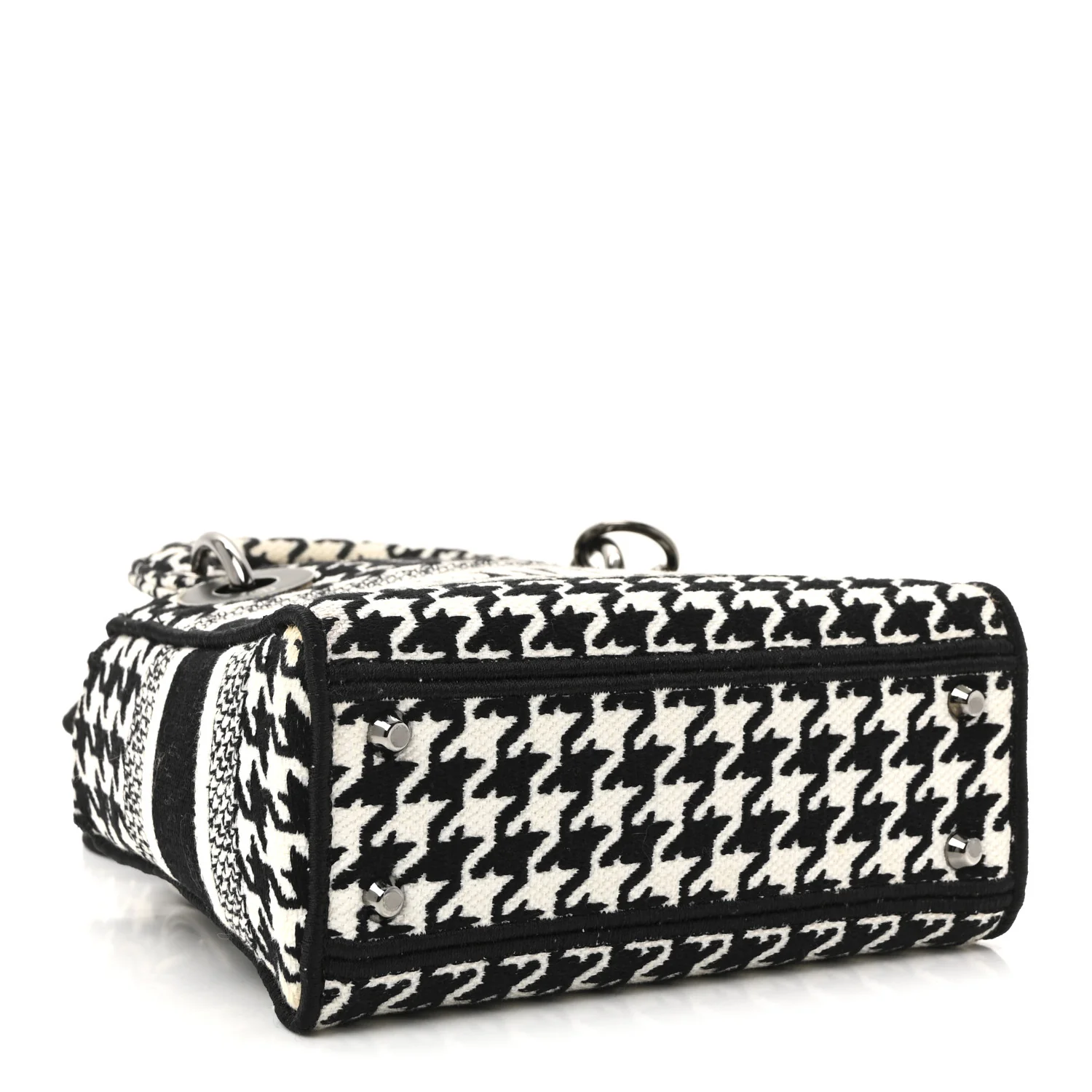Canvas Houndstooth Embroidered Mini Lady D-Lite Black White - Image 4