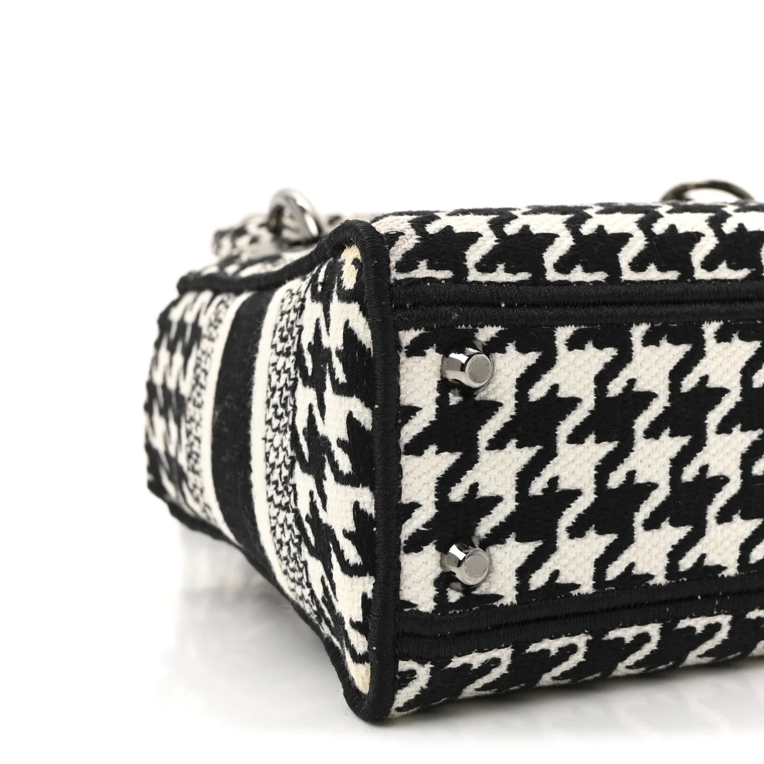 Canvas Houndstooth Embroidered Mini Lady D-Lite Black White - Image 8