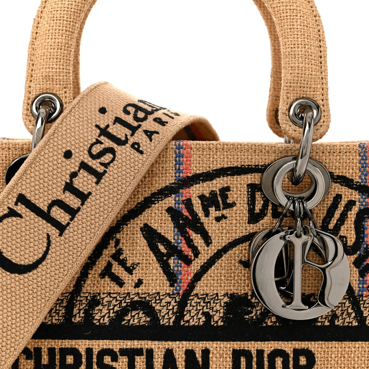 Canvas Jute Embroidered Medium Lady D-Lite Beige Multicolor - Image 8