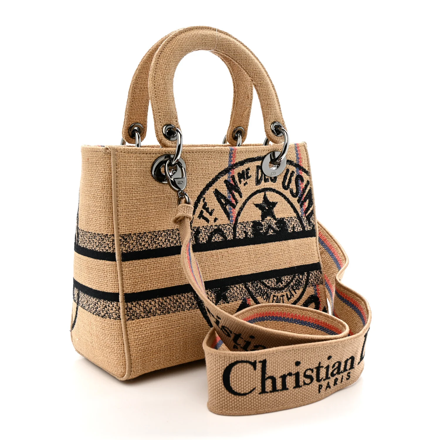 Canvas Jute Embroidered Medium Lady D-Lite Beige Multicolor - Image 3