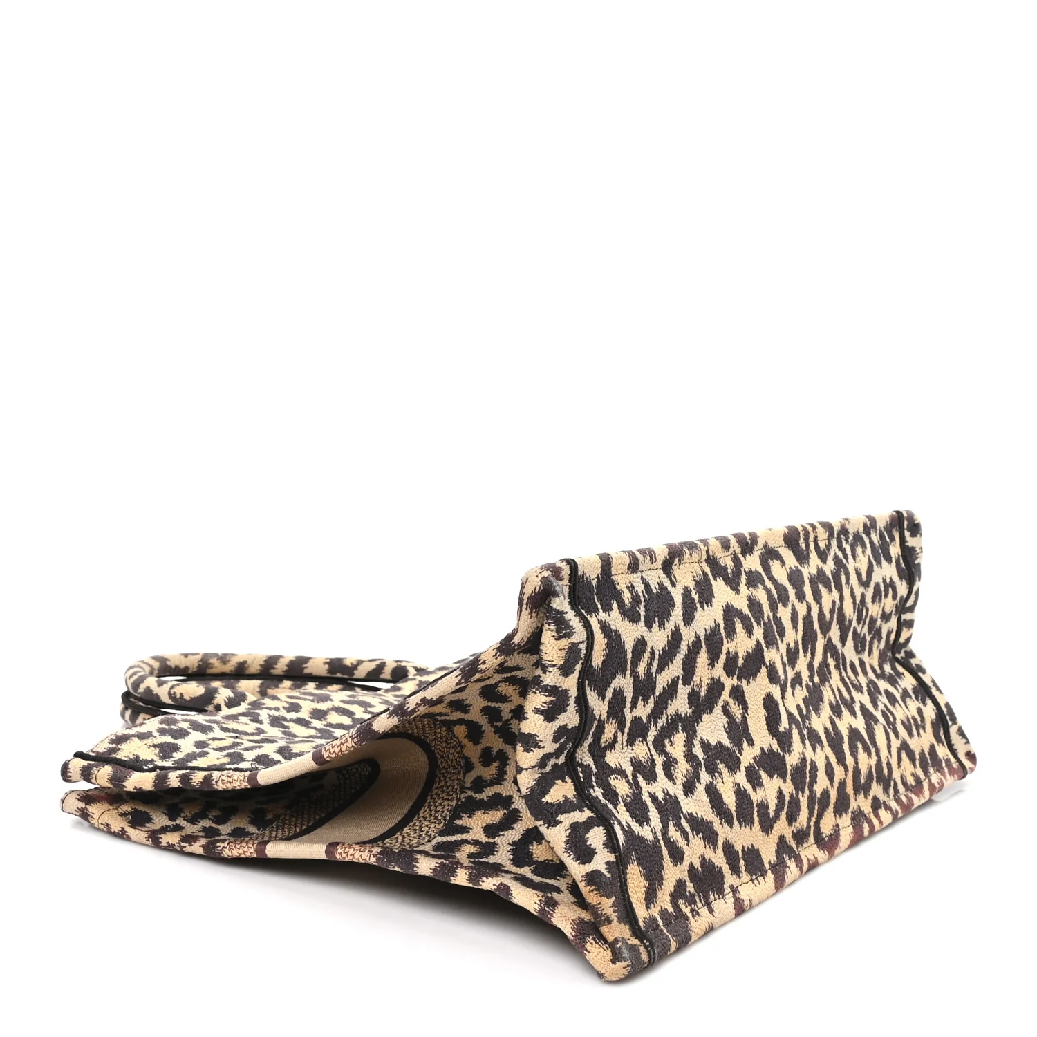 Canvas Mizza Embroidered Large Leopard Book Tote Beige - Image 4