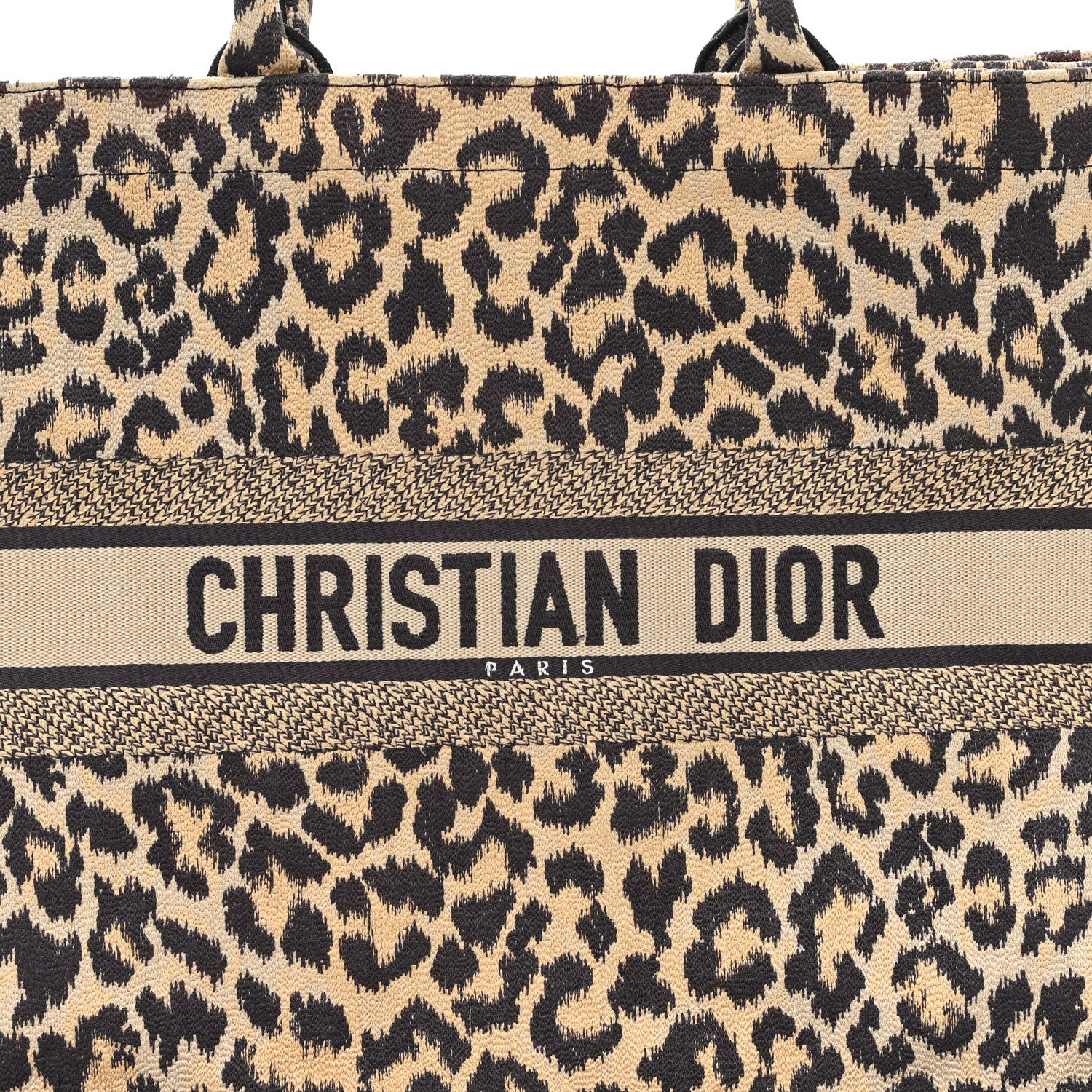 Canvas Mizza Embroidered Large Leopard Book Tote Beige - Image 8