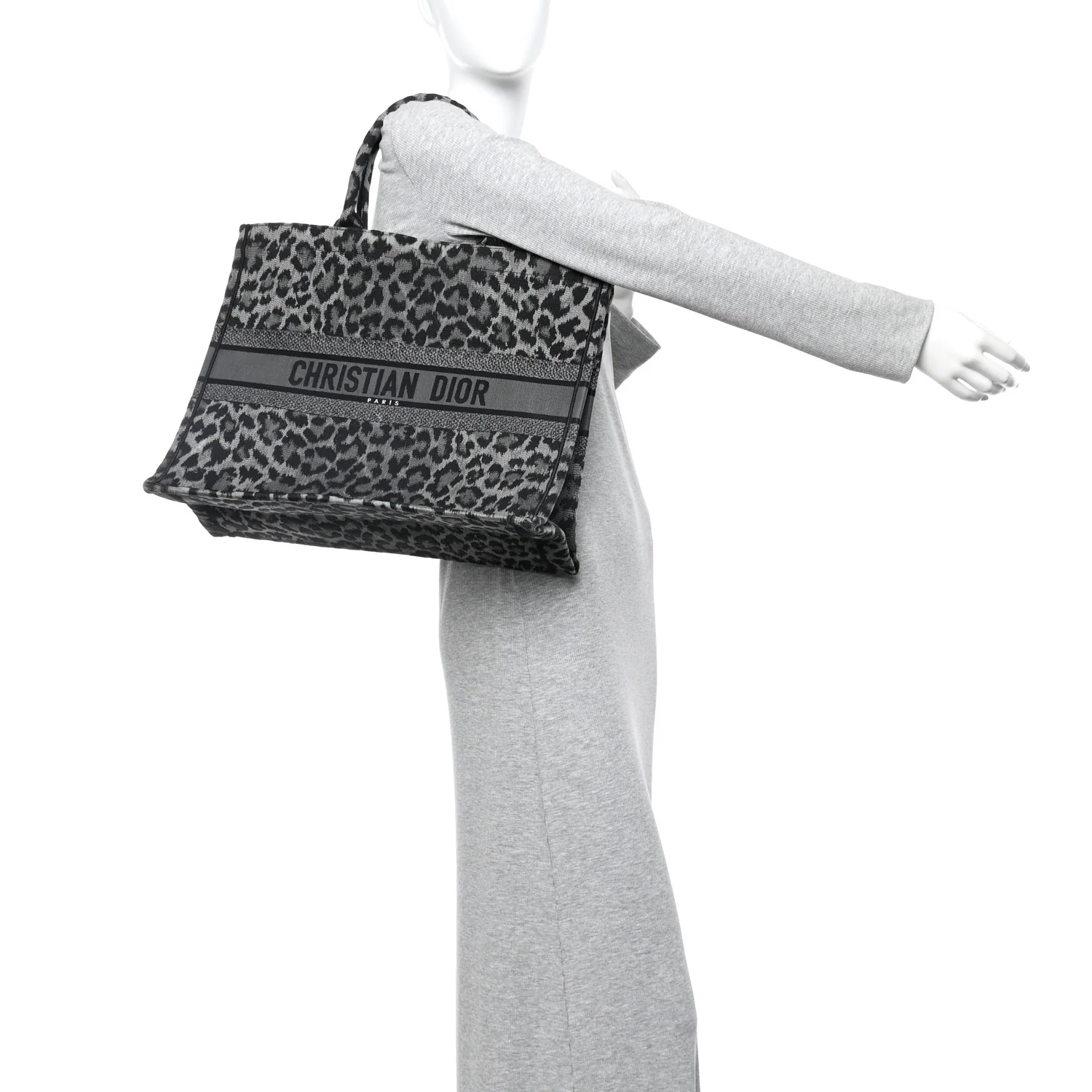 Canvas Mizza Embroidered Large Leopard Book Tote Grey - Image 2