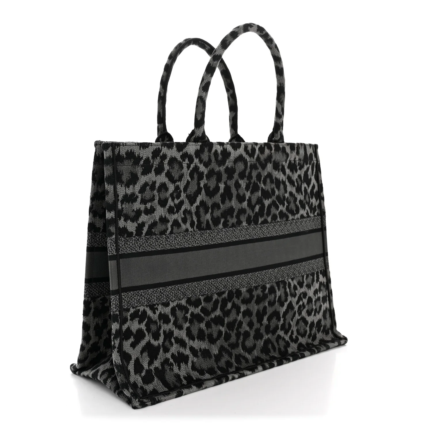Canvas Mizza Embroidered Large Leopard Book Tote Grey - Image 3