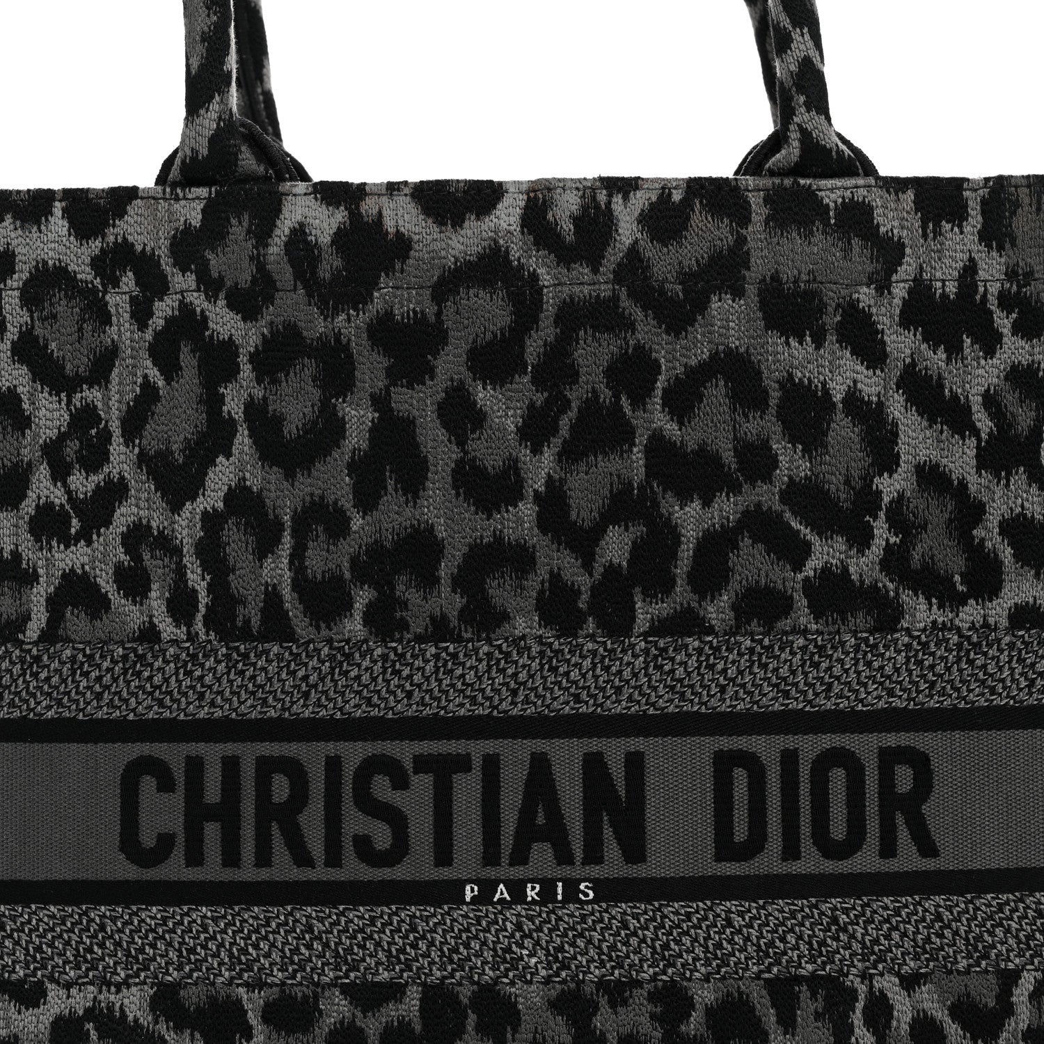Canvas Mizza Embroidered Large Leopard Book Tote Grey - Image 8