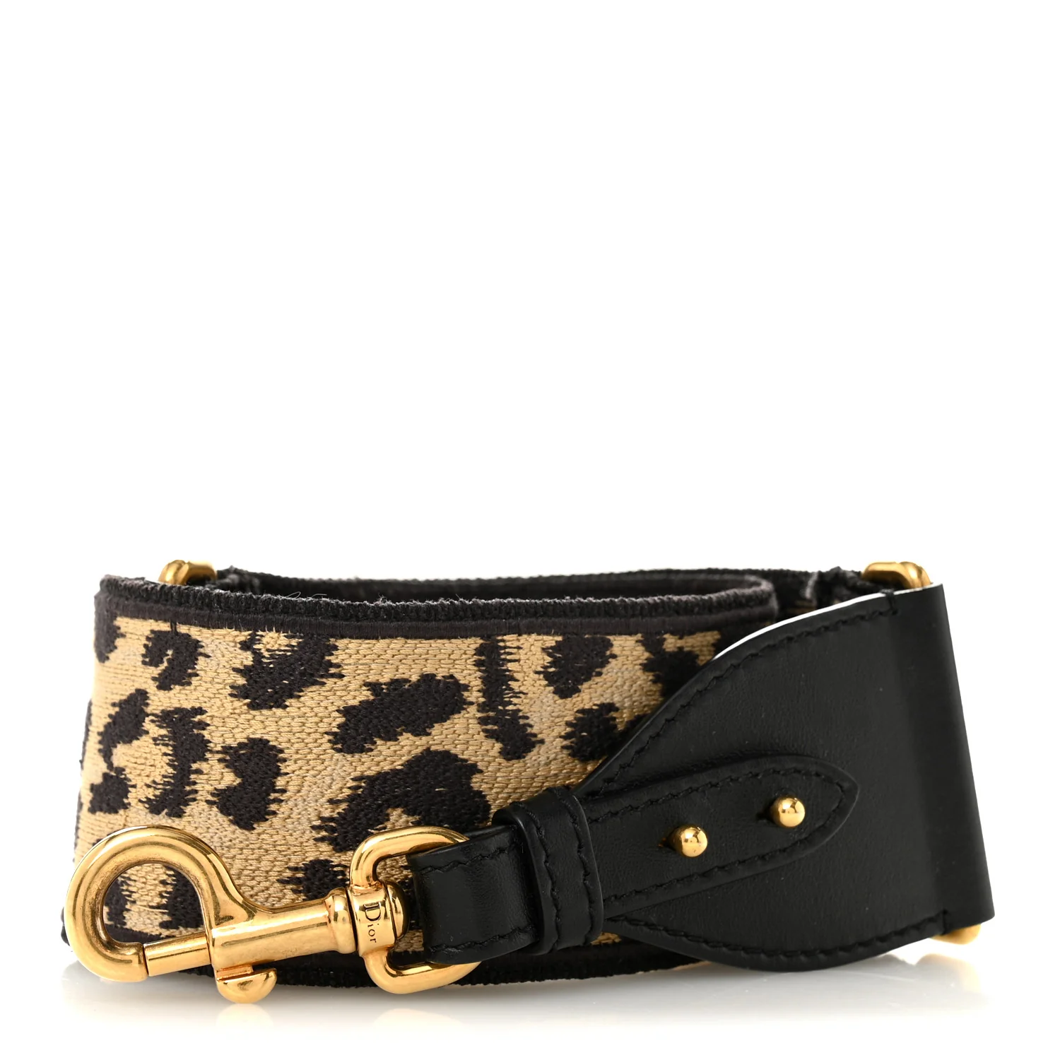 Canvas Mizza Embroidered Leopard Shoulder Strap Beige Black