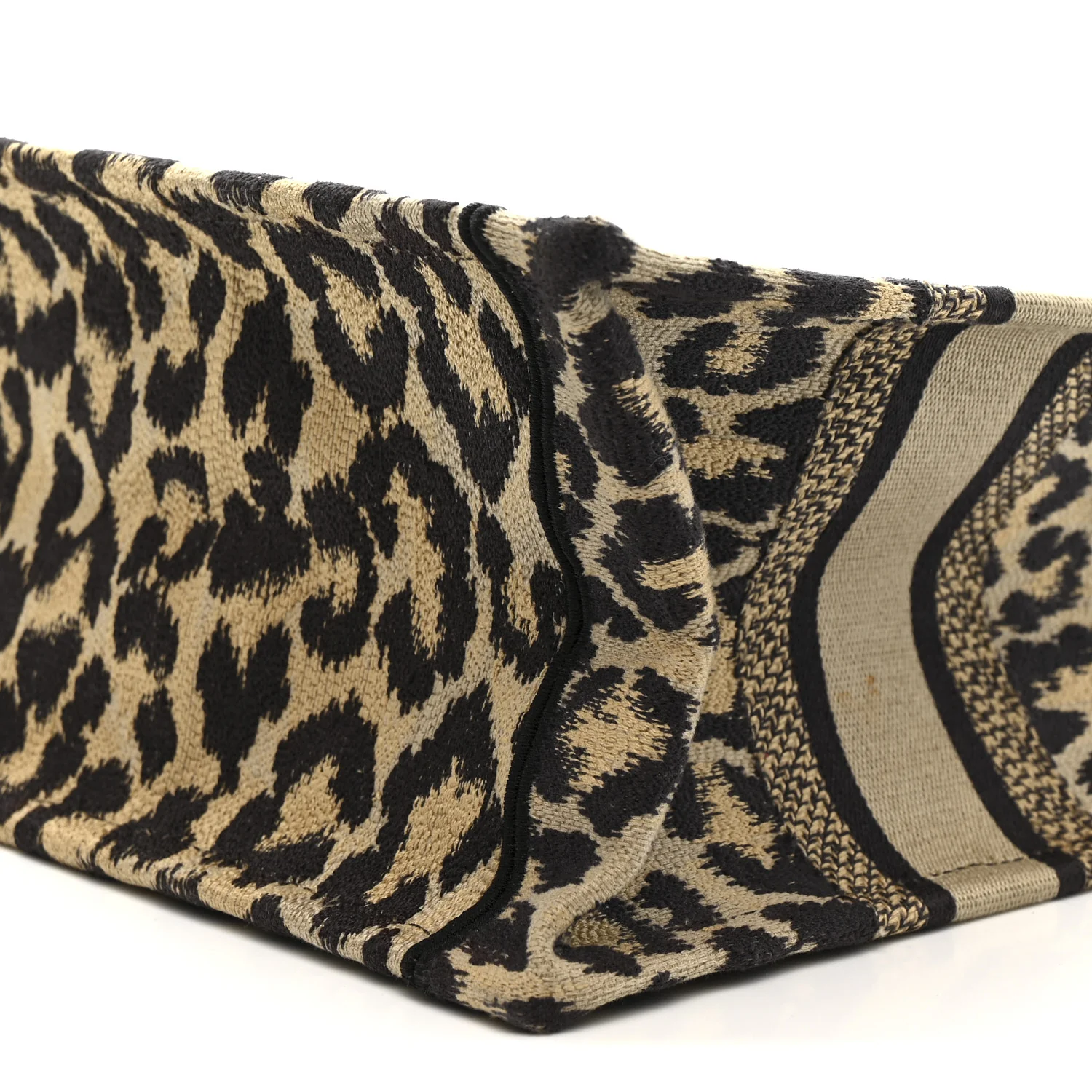 Canvas Mizza Embroidered Small Leopard Book Tote Beige - Image 10