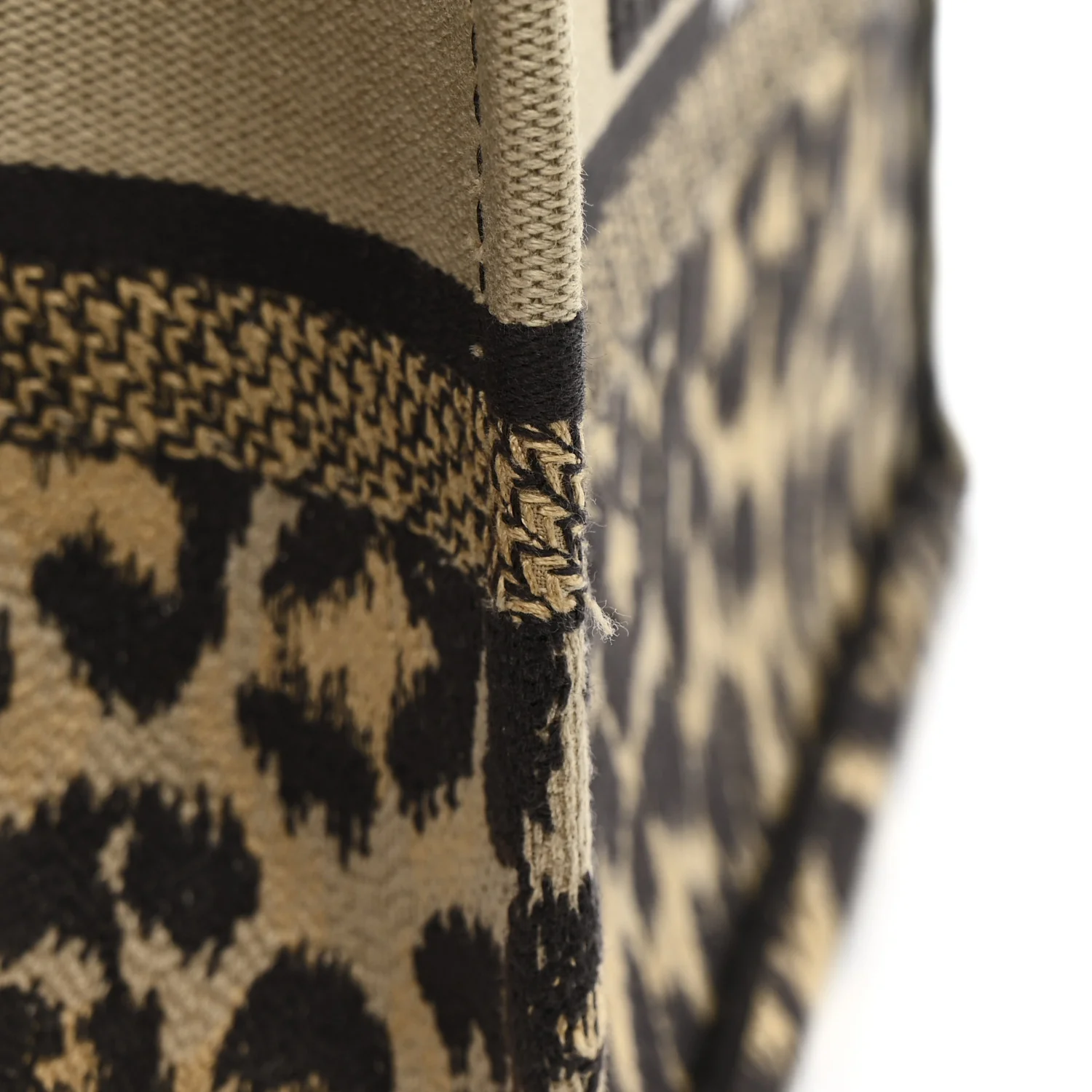 Canvas Mizza Embroidered Small Leopard Book Tote Beige - Image 12