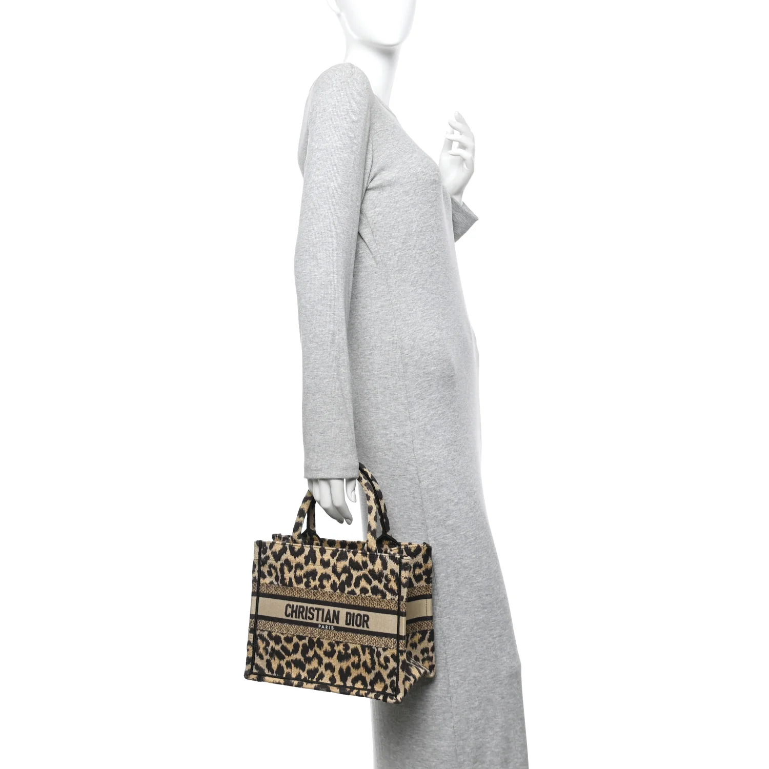 Canvas Mizza Embroidered Small Leopard Book Tote Beige - Image 2