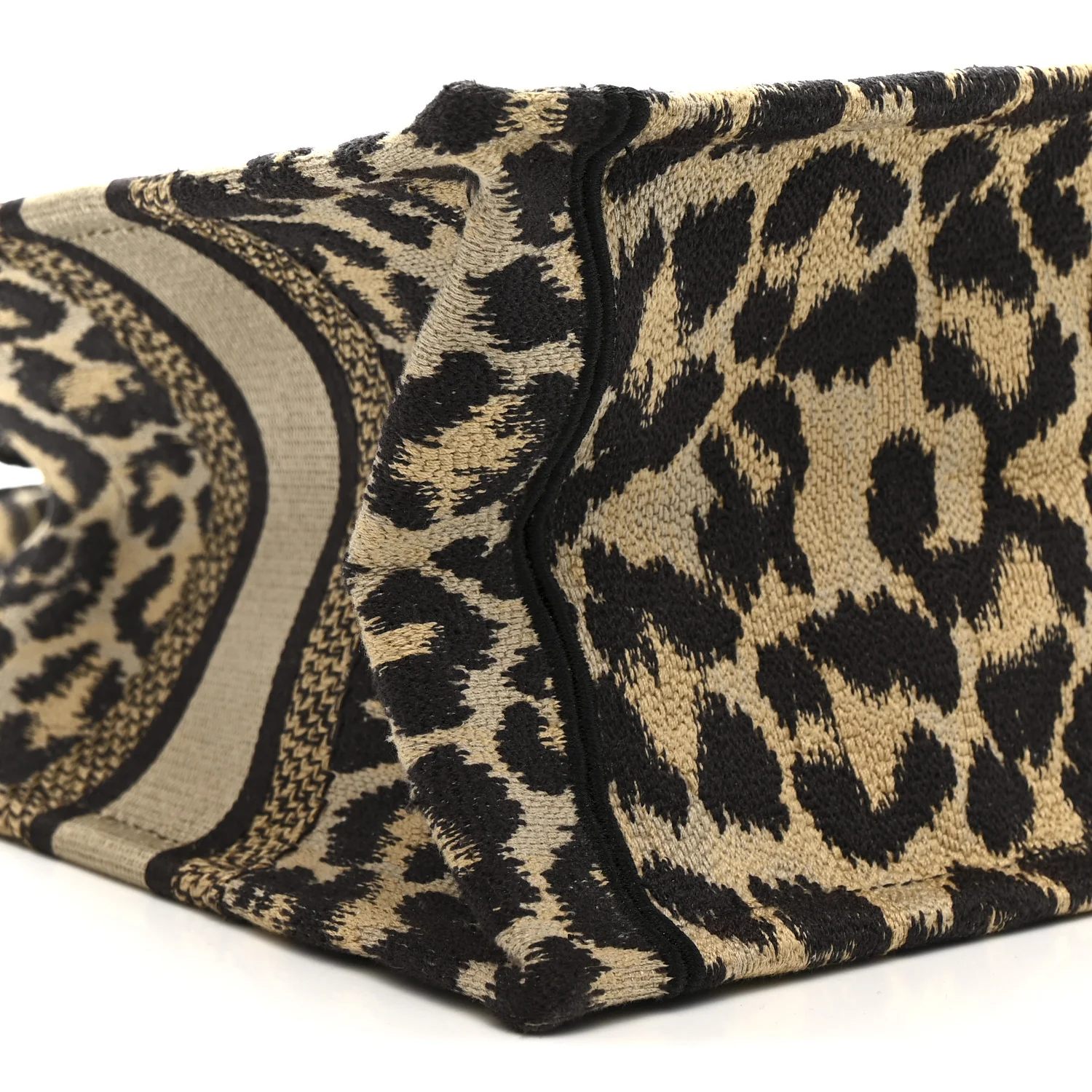 Canvas Mizza Embroidered Small Leopard Book Tote Beige - Image 9