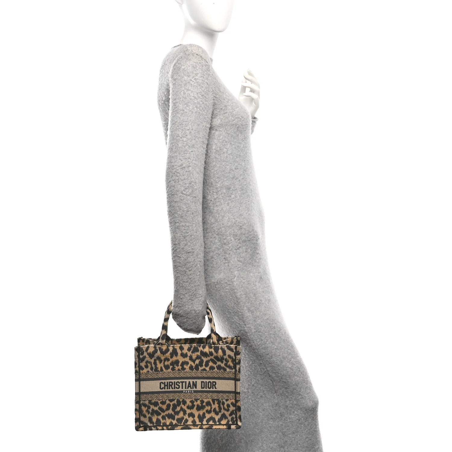 Canvas Mizza Embroidered Small Leopard Book Tote Beige - Image 2