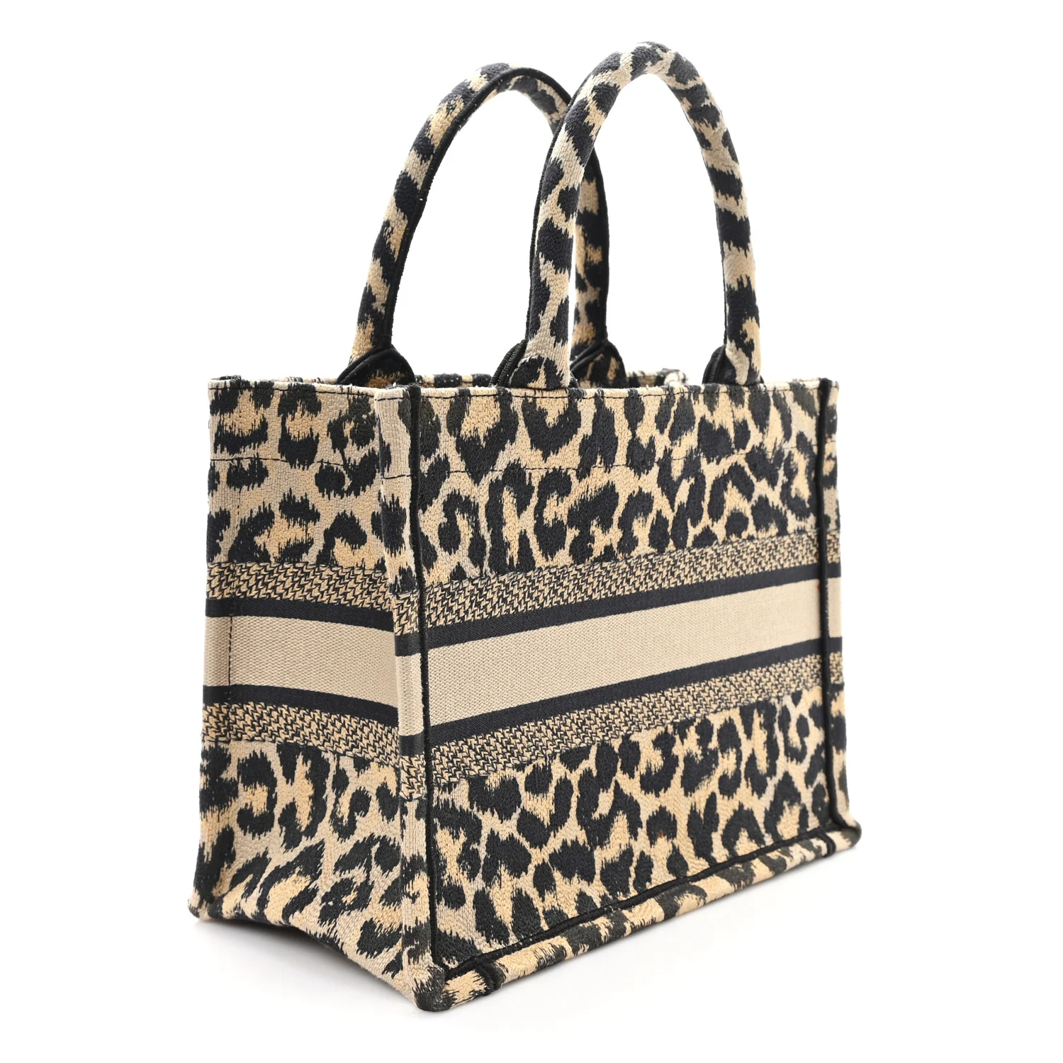Canvas Mizza Embroidered Small Leopard Book Tote Beige - Image 3