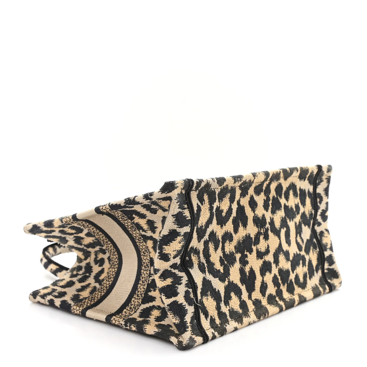 Canvas Mizza Embroidered Small Leopard Book Tote Beige - Image 4