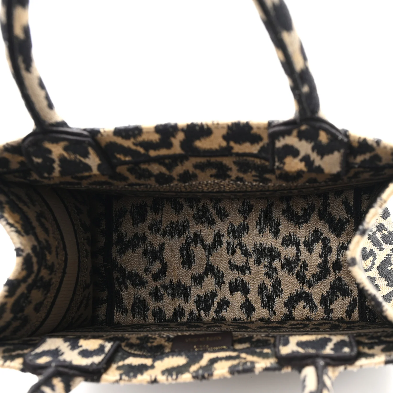 Canvas Mizza Embroidered Small Leopard Book Tote Beige - Image 5