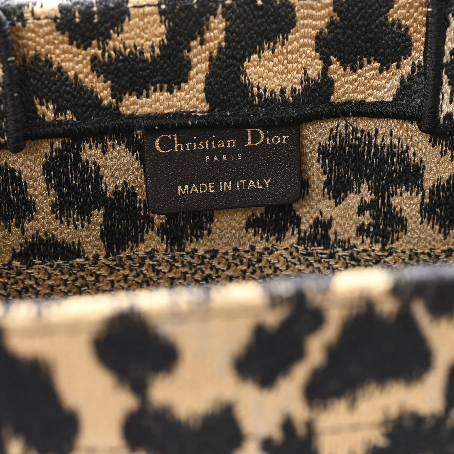Canvas Mizza Embroidered Small Leopard Book Tote Beige - Image 6