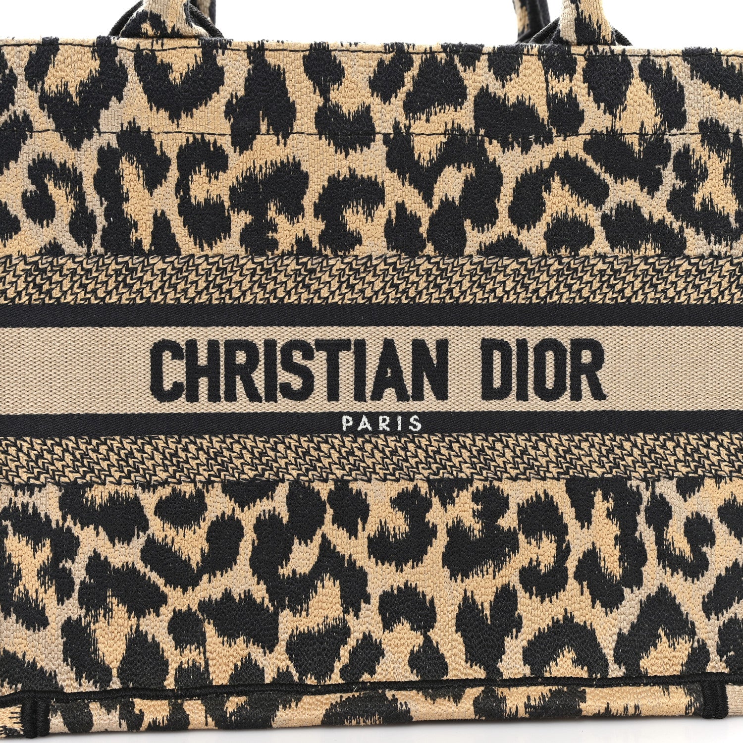 Canvas Mizza Embroidered Small Leopard Book Tote Beige - Image 8