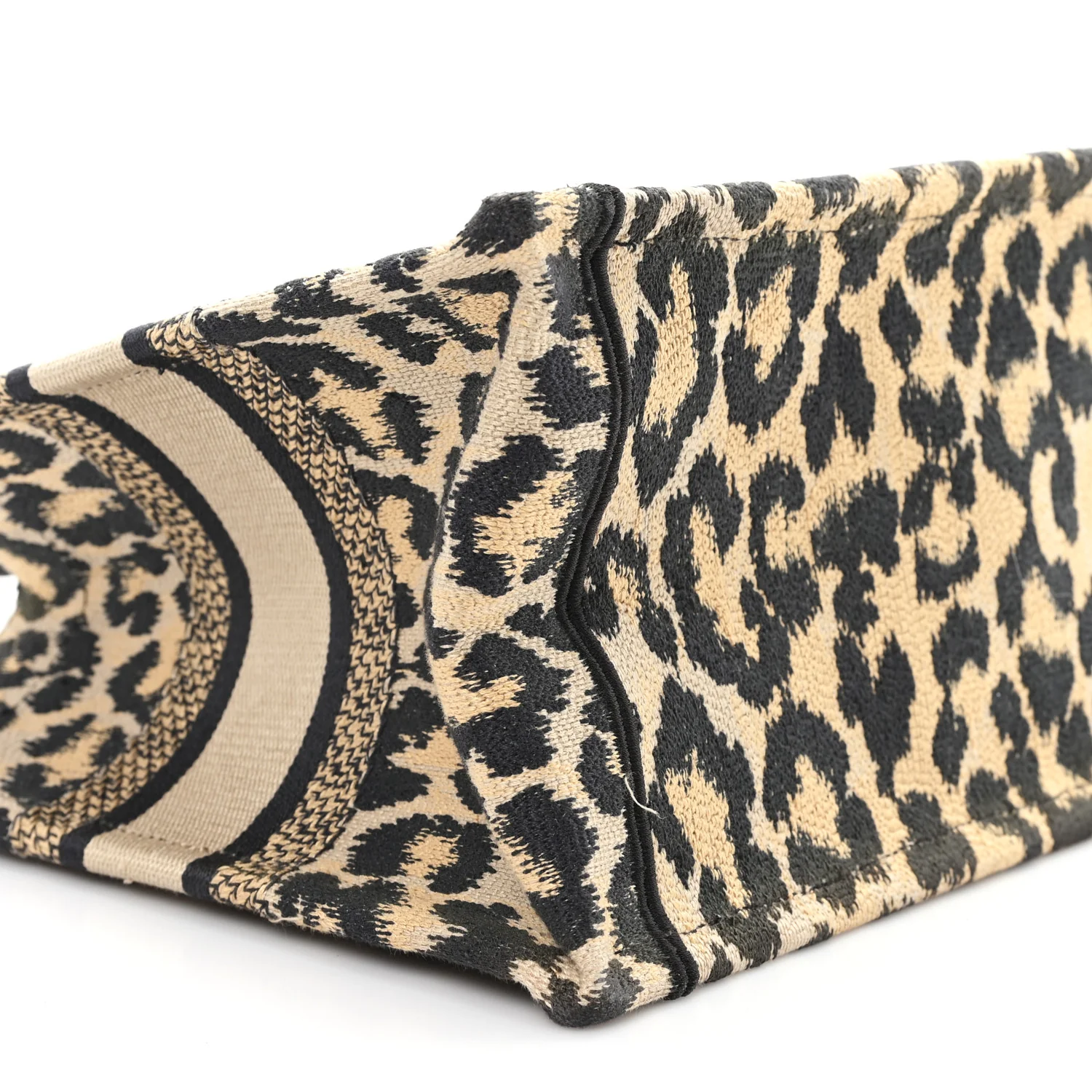 Canvas Mizza Embroidered Small Leopard Book Tote Beige - Image 9