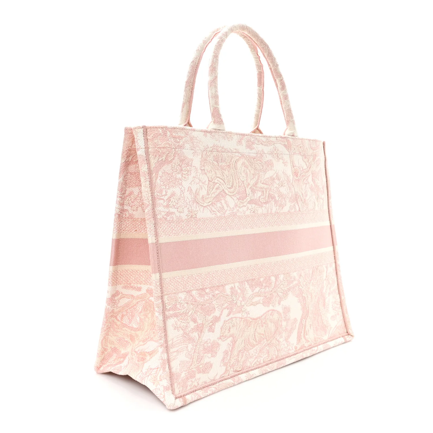 Canvas Toile De Jouy Embroidered Large Book Tote Pink - Image 3