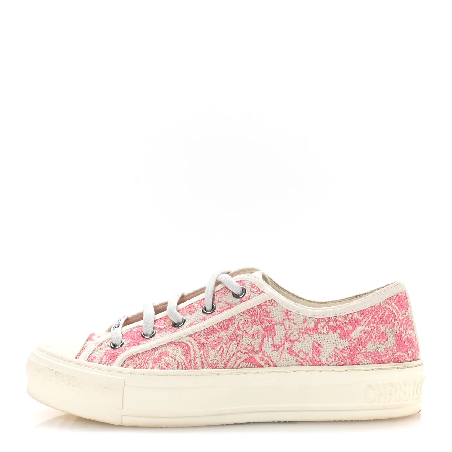 Canvas Toile De Jouy Embroidered Womens Walk'N'Dior Low Top Sneakers 37 Off-White Pink