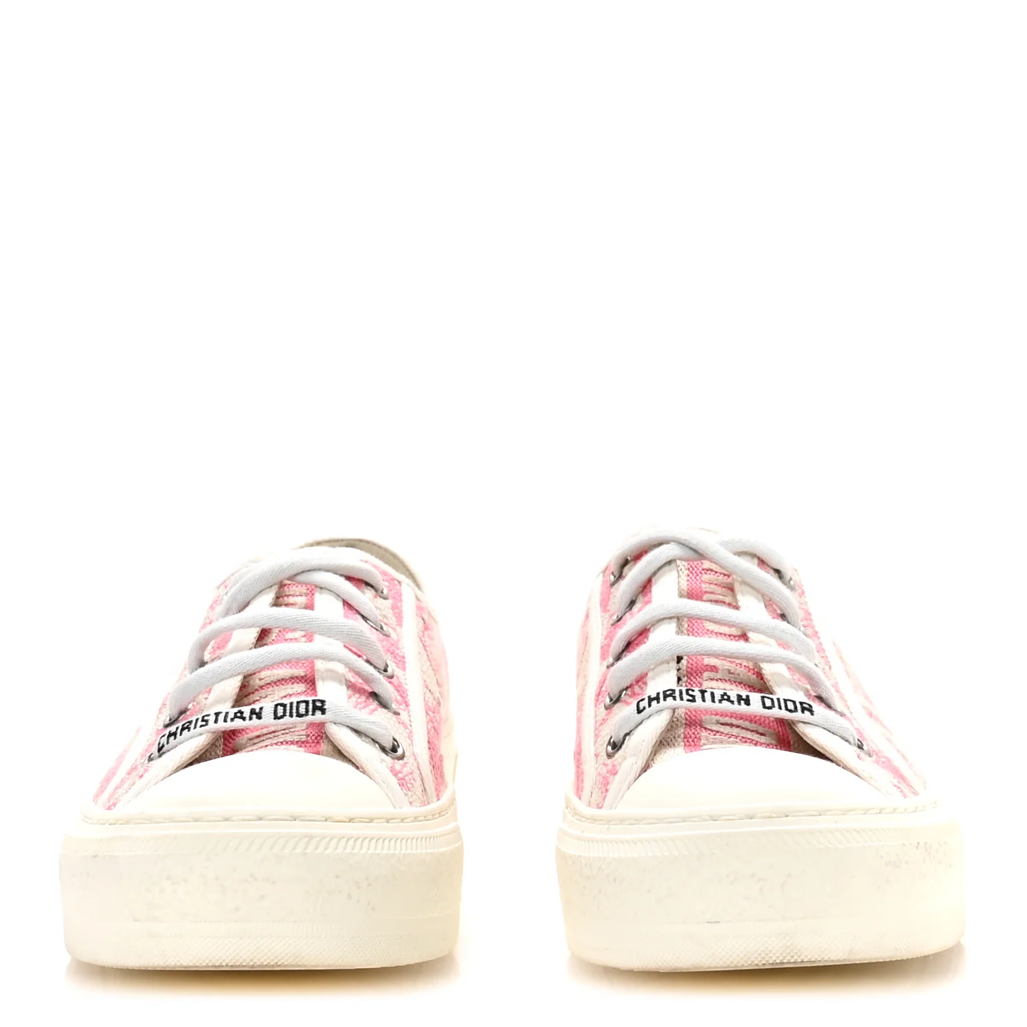 Canvas Toile De Jouy Embroidered Womens Walk'N'Dior Low Top Sneakers 37 Off-White Pink - Image 3