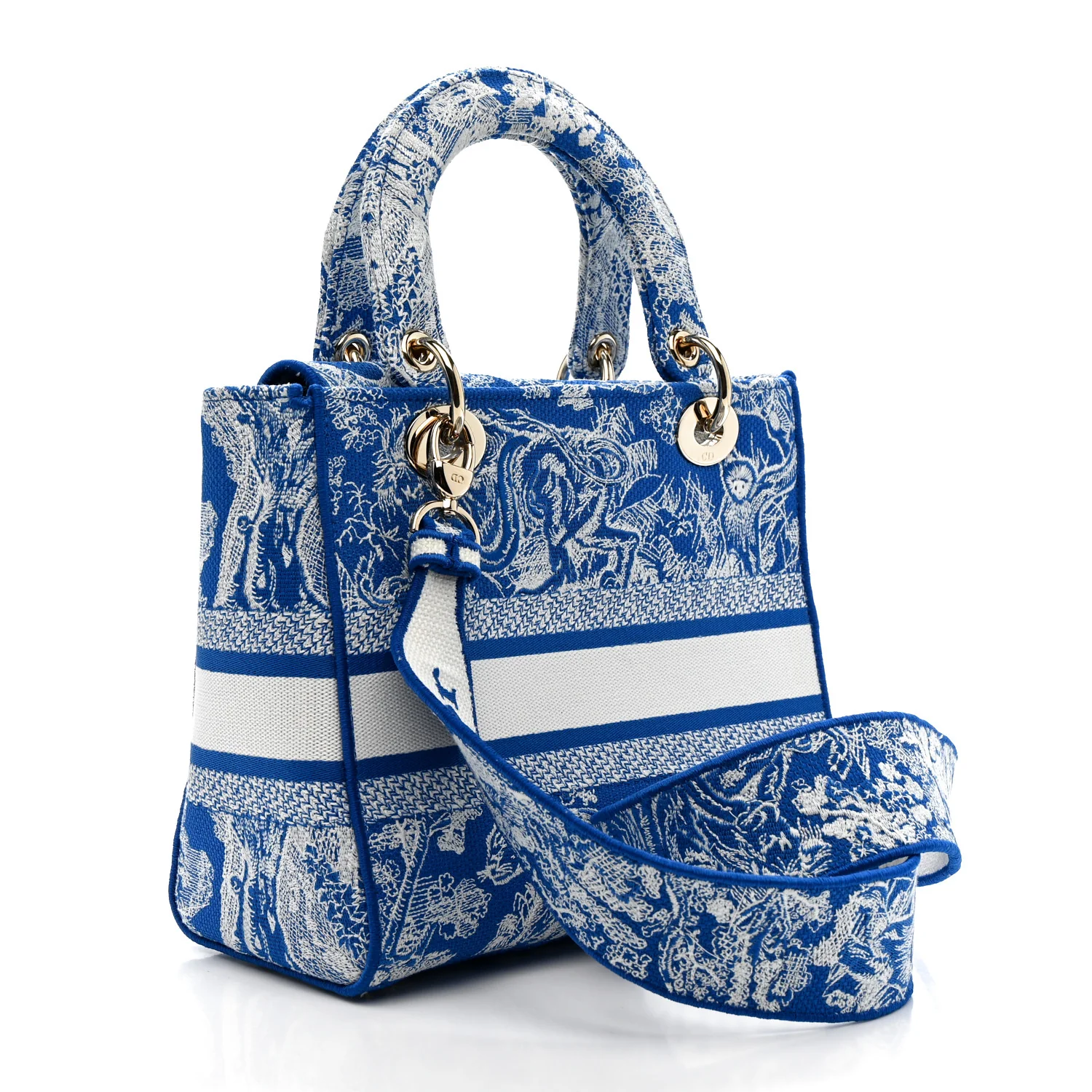 Canvas Toile De Jouy Reverse Embroidered Medium Lady D-Lite Fluorescent Blue - Image 3
